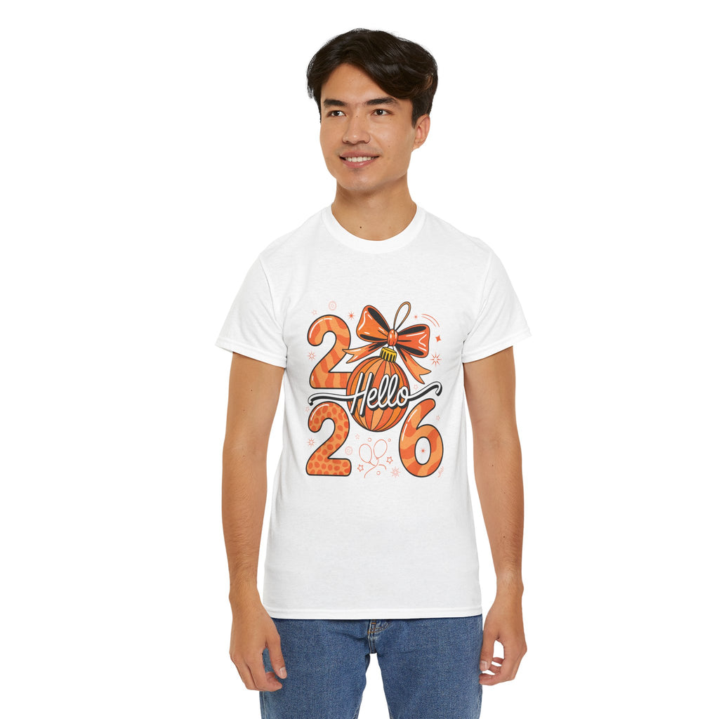 Hello 2026 Christmas Ornament Tee — Festive Orange Holiday Unisex Cotton T-Shirt