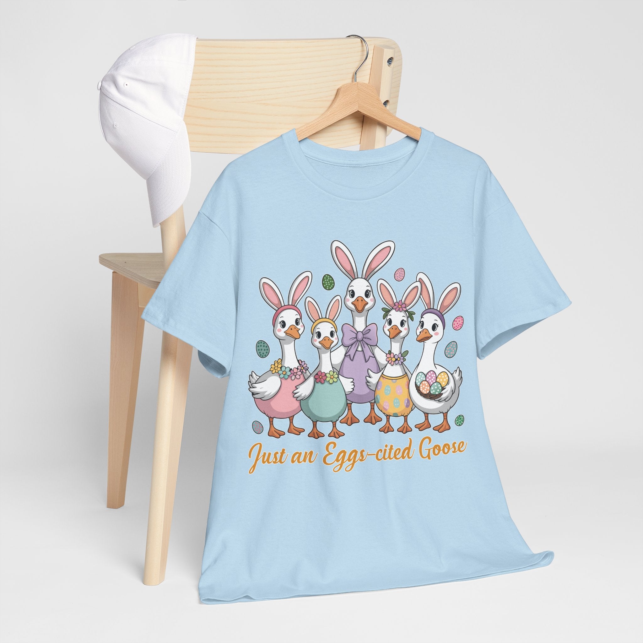 Just an Eggs-cited Goose Easter Tee — Funny Geese in Bunny Ears Unisex Cotton Tee