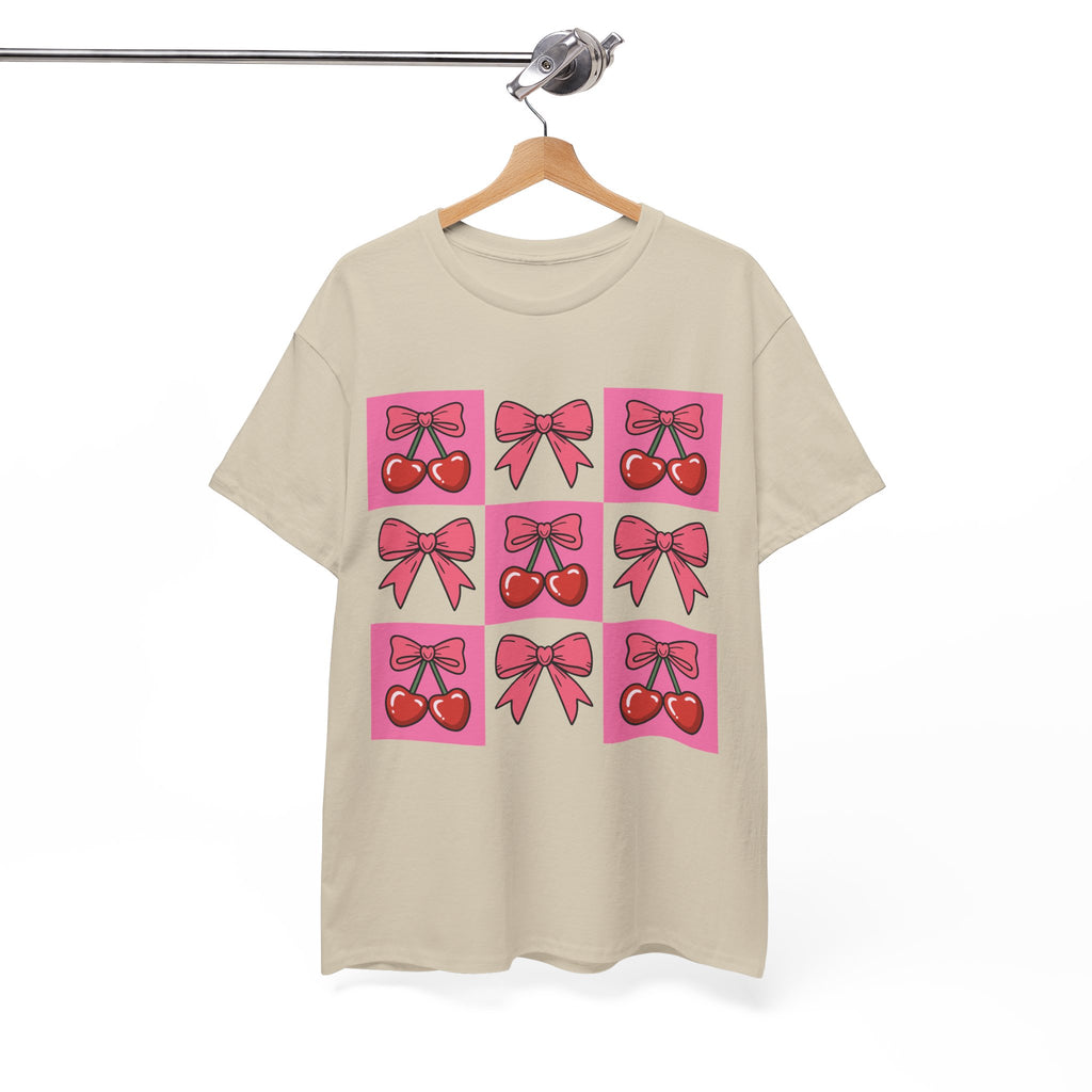 Cherry & Pink Bow Checkered Unisex Cotton Tee