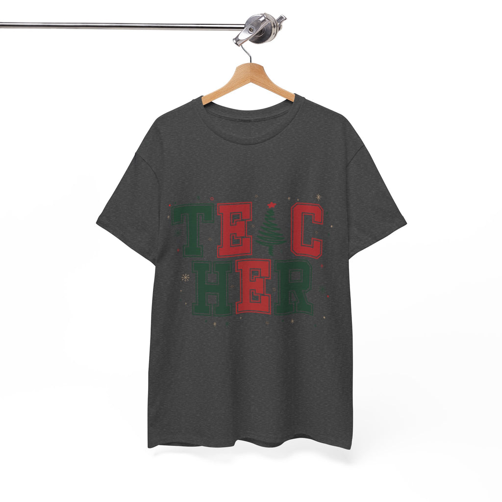 Teacher Christmas Varsity T-Shirt — Red & Green Holiday Unisex Cotton Tee