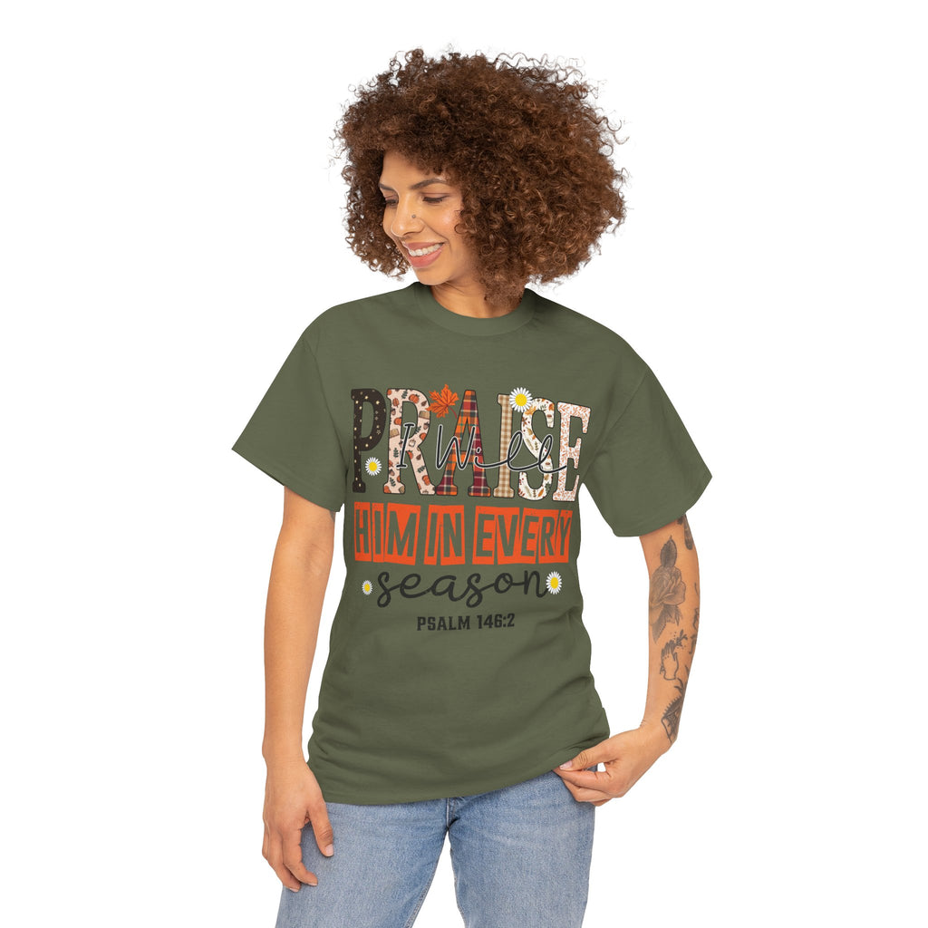 Praise Him In Every Tee — Fall Daisies & Leaf Floral Graphic Unisex Cotton T-Shirt