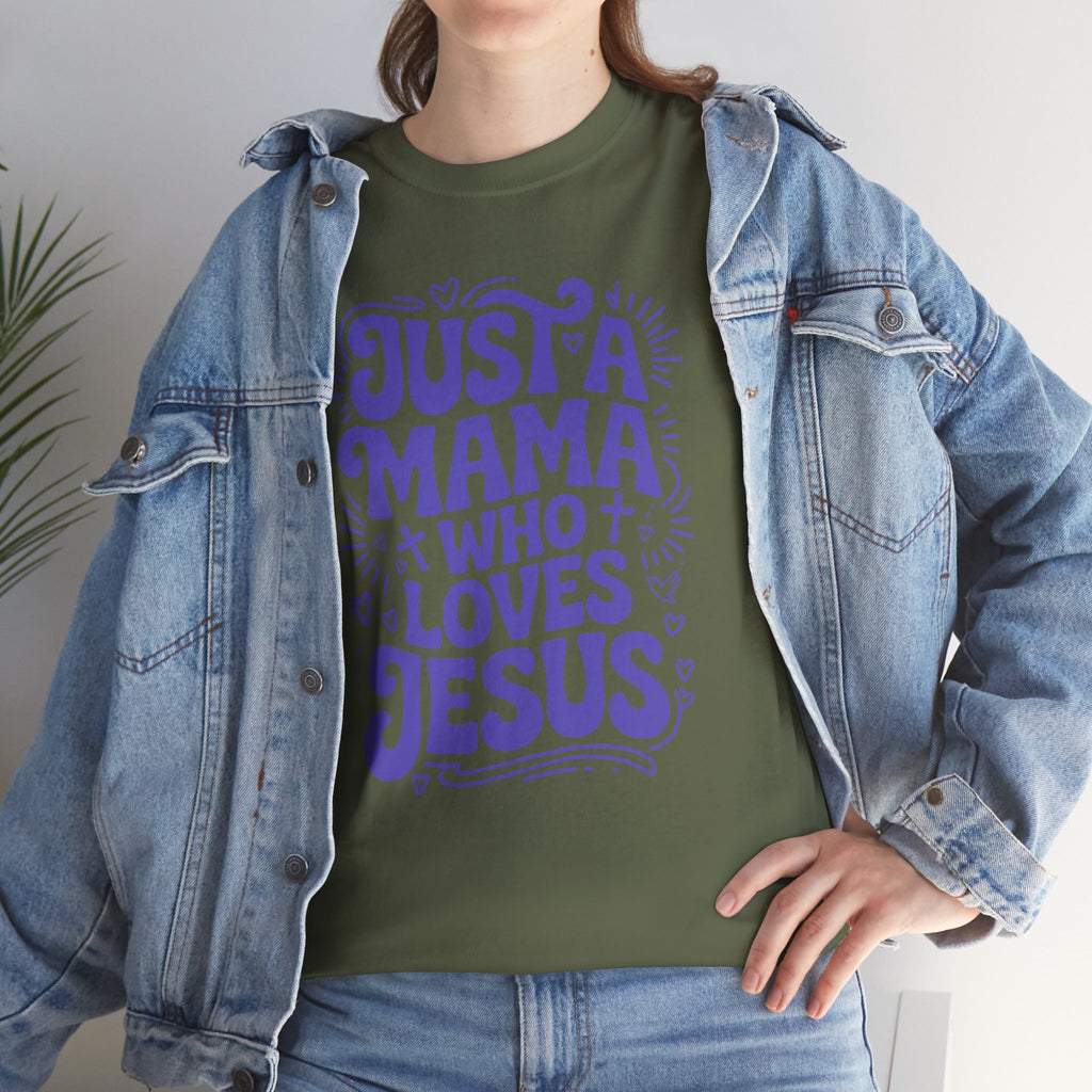 Mama Who Loves Jesus T-Shirt — Bright Green Bubbly Faith Unisex Cotton Tee