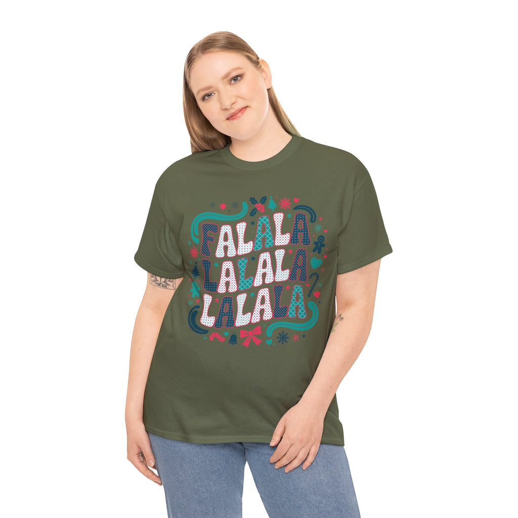Fa La La La La Christmas T-Shirt — Festive Candy Cane & Gingerbread Holiday Unisex Cotton Tee