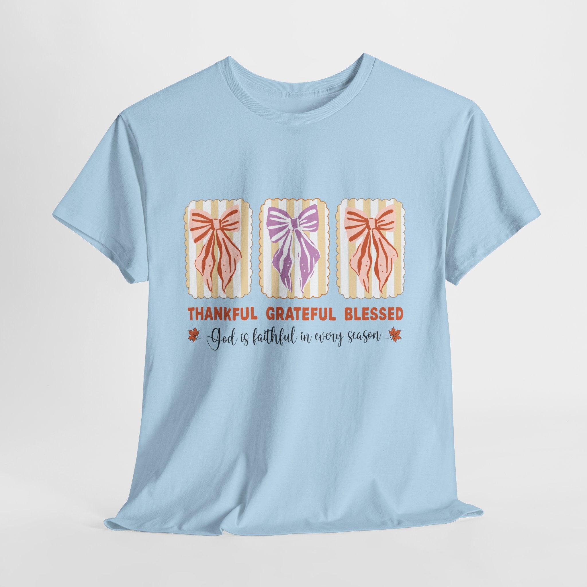 Thankful Grateful Blessed Fall Tee — God Is Faithful Pastel Bows..Unisex Cotton Tee