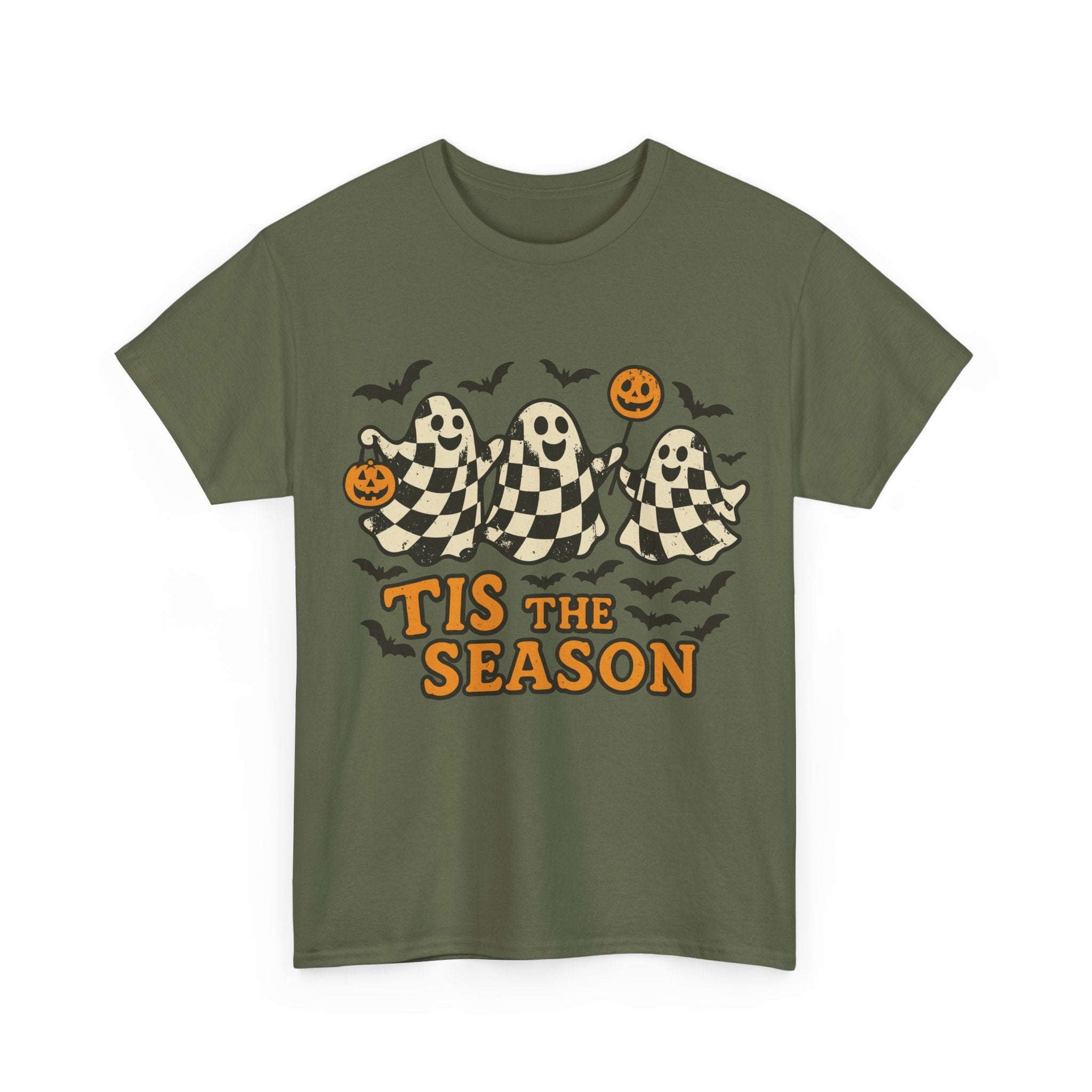 Halloween Ghosts Checker Pattern Unisex Cotton Tee