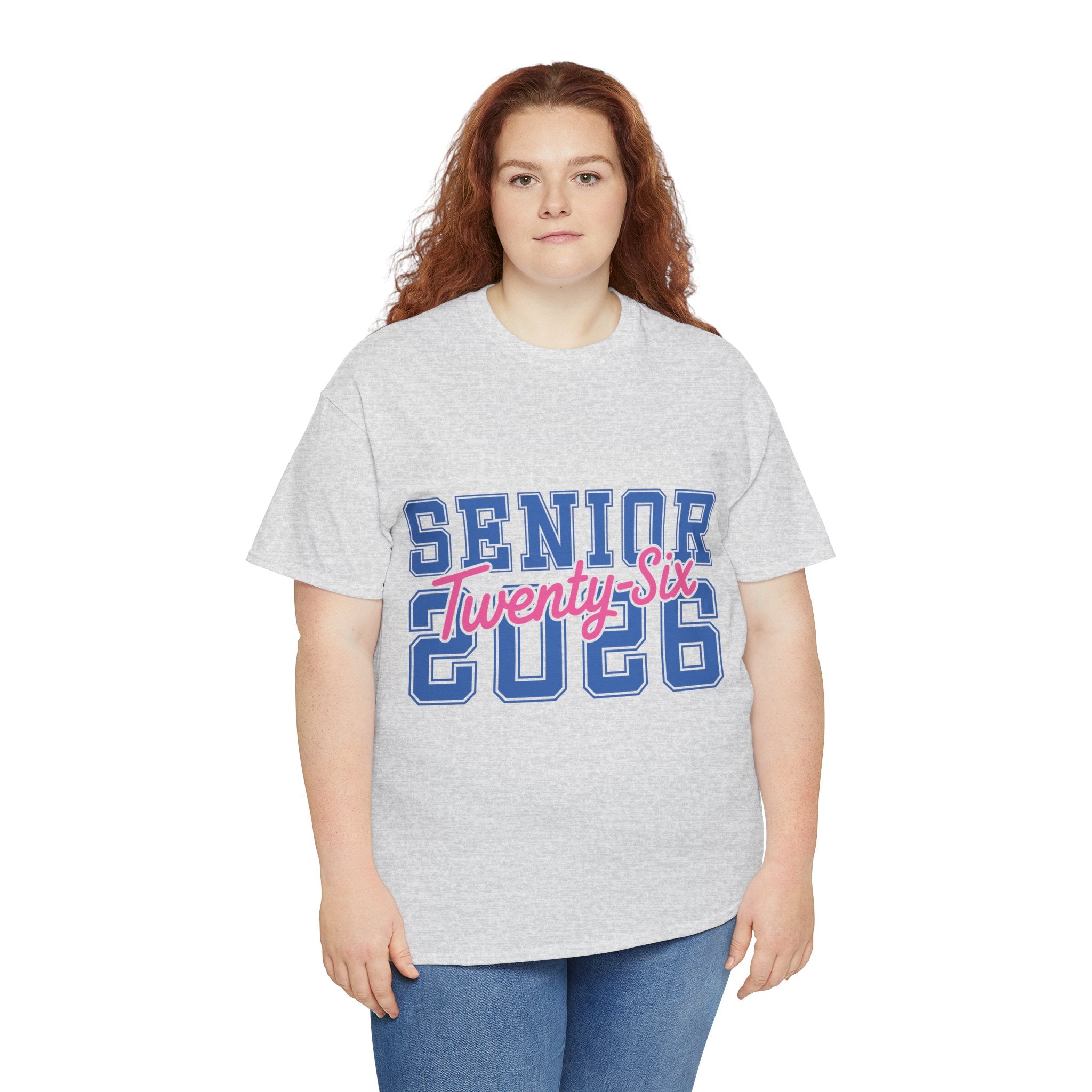 Senior 2026 Tee — Pink Varsity Block with Blue Script Overlay Unisex Cotton Tee