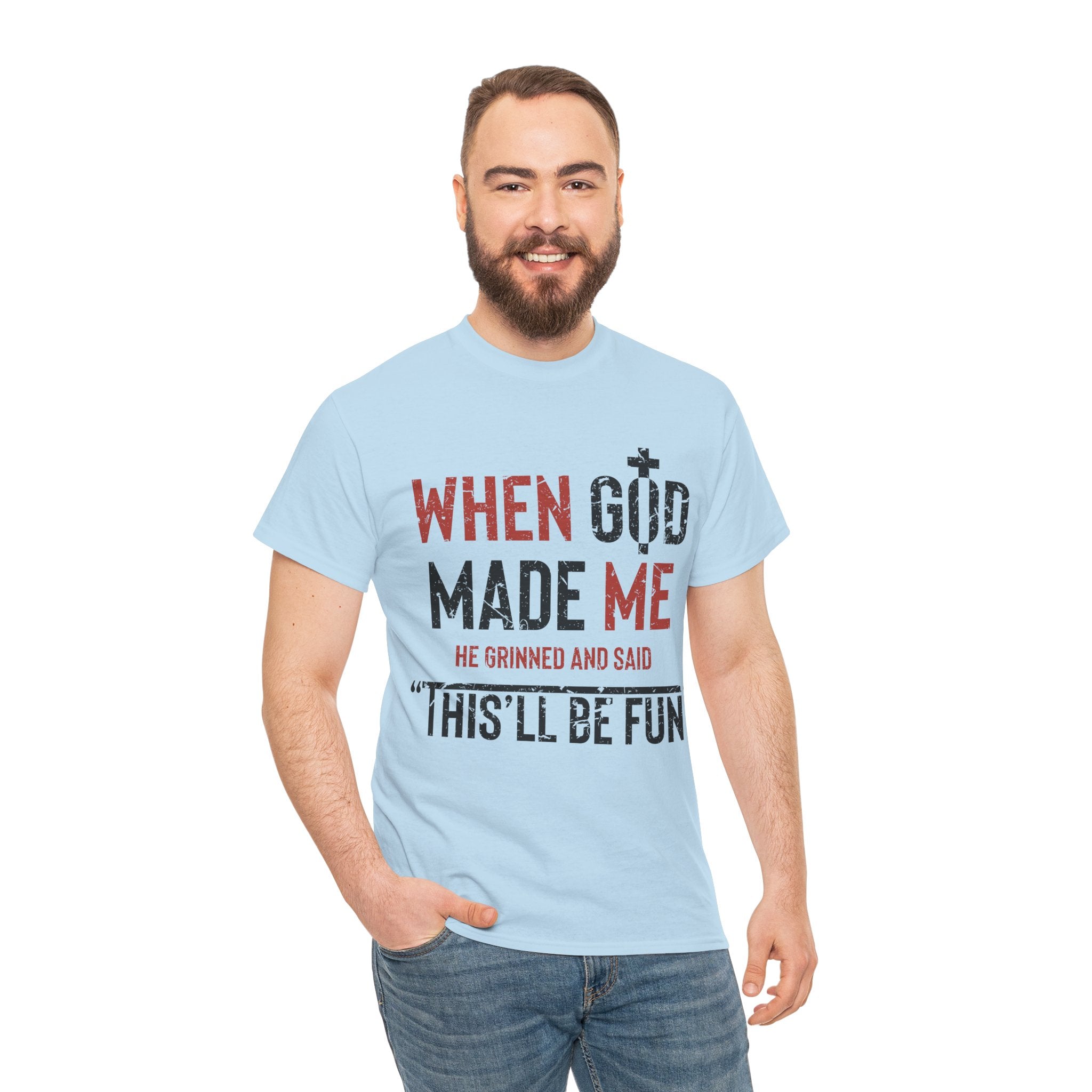 Humorous Grunge Quote Tee — "When He Saw Me, He Grinned and Said"Unisec Cotton Tee