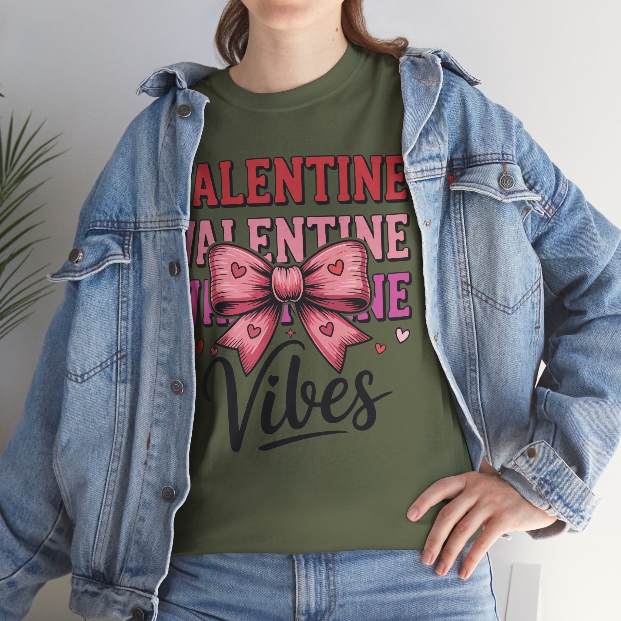 Valentine Vibes T-Shirt — Pink Bow Heart Graphic Unisex Cotton Tee
