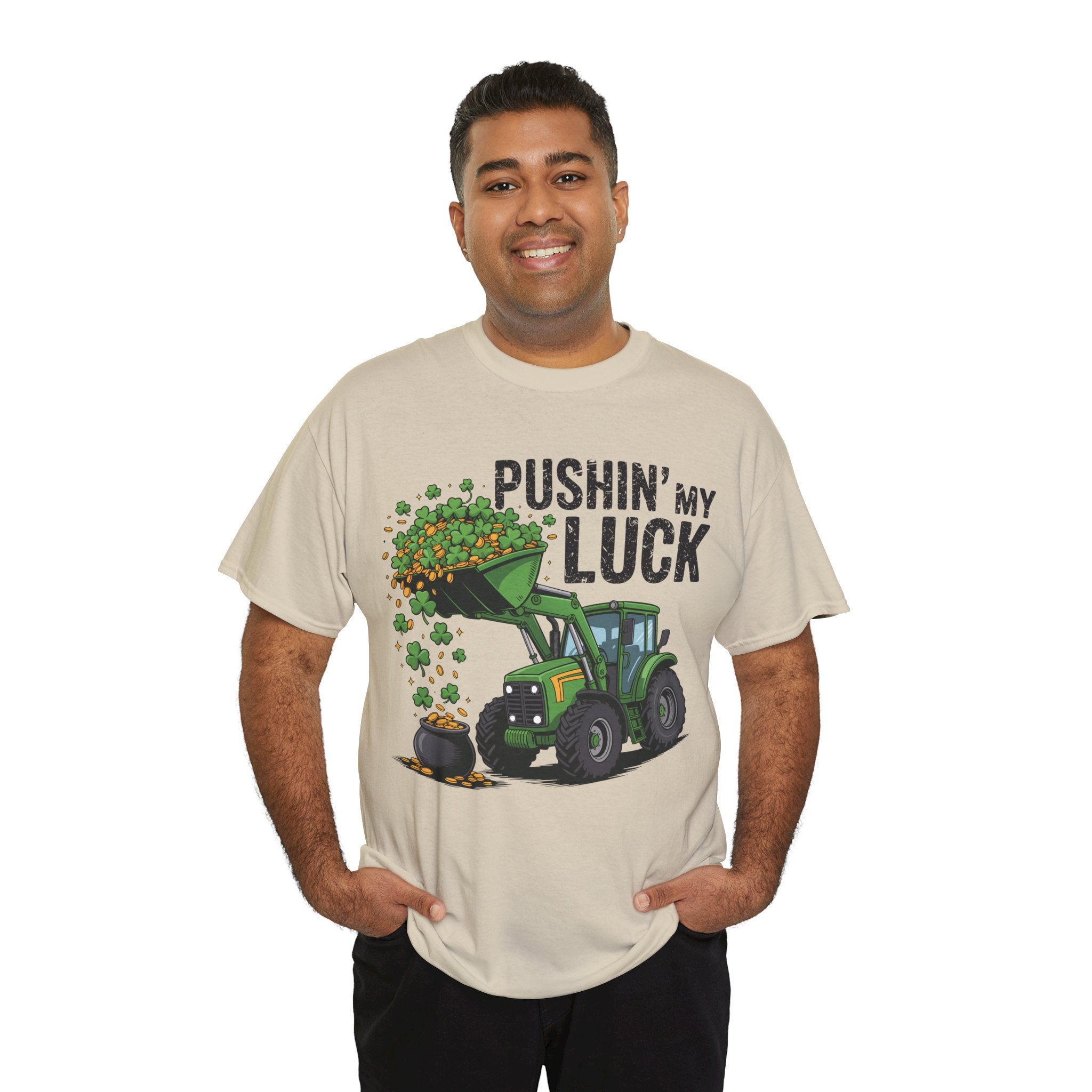Pushin' My Luck Shamrock Tractor Tee — St. Patrick's Day Unisex Cotton T-Shirt