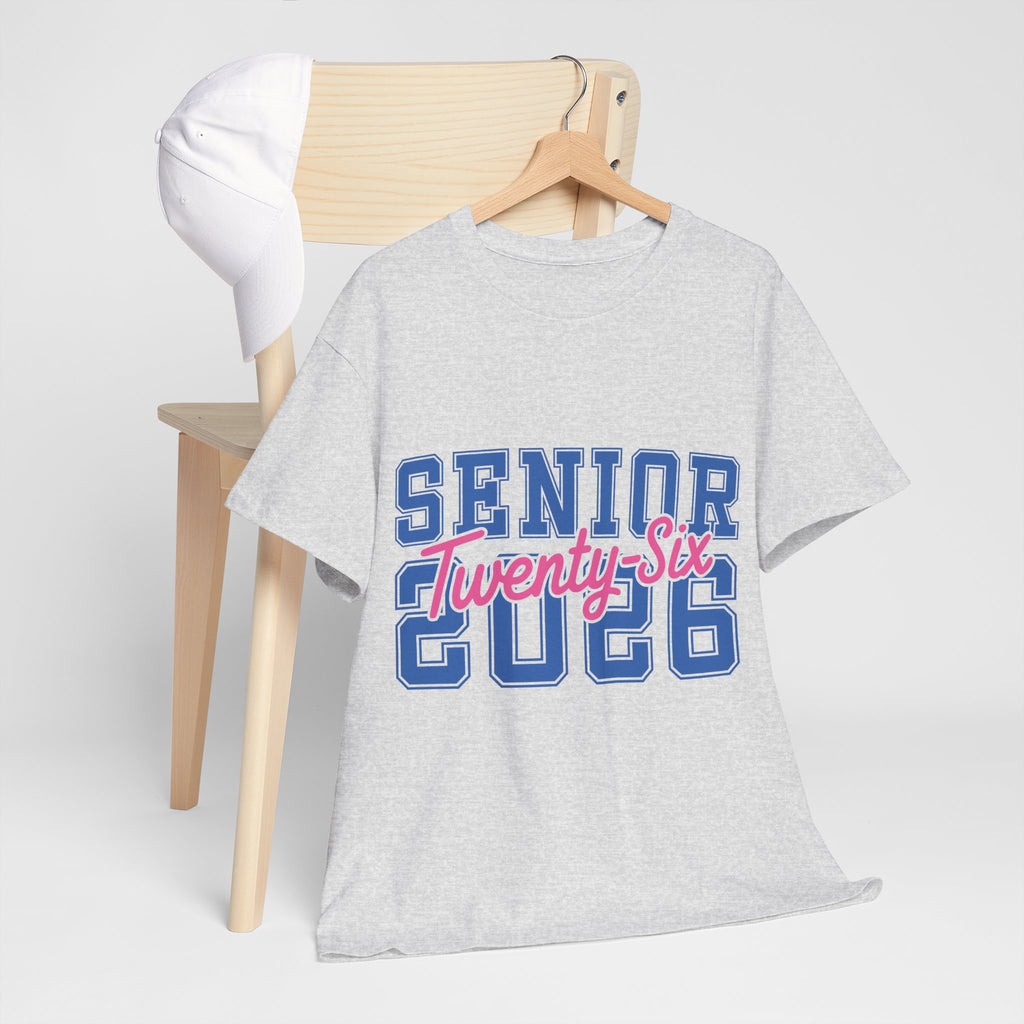 Senior 2026 Tee — Pink Varsity Block with Blue Script Overlay Unisex Cotton Tee