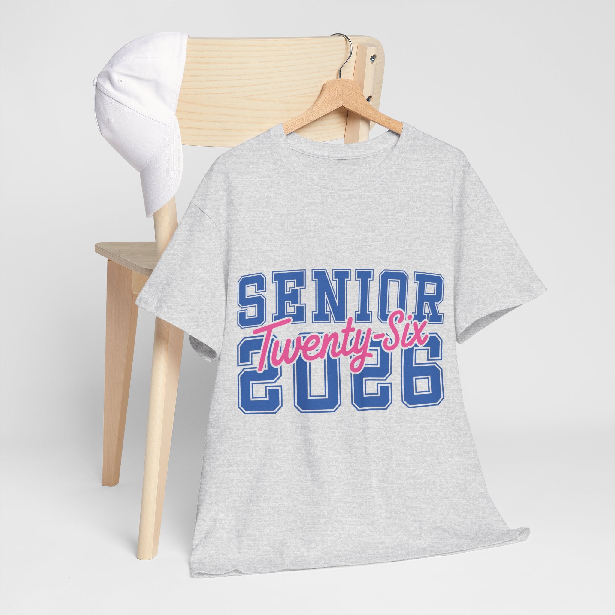 Senior 2026 Tee — Pink Varsity Block with Blue Script Overlay Unisex Cotton Tee