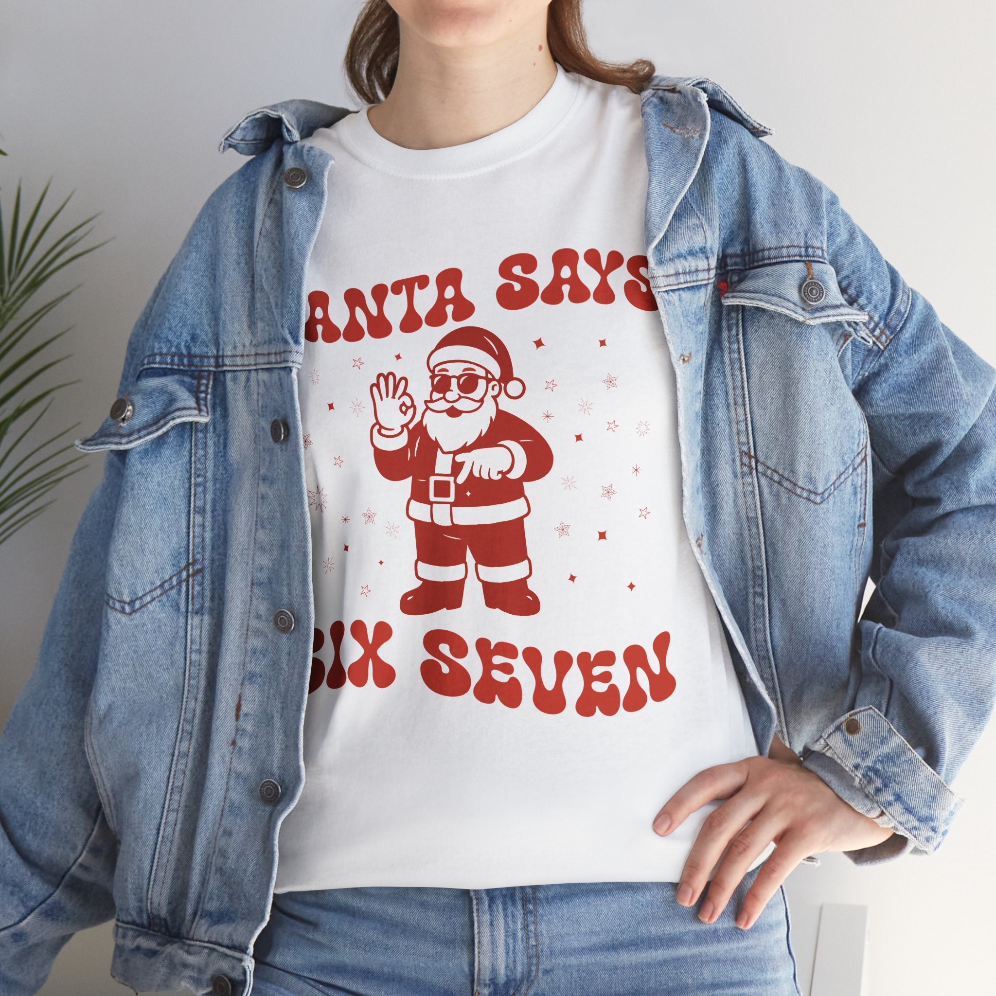 Retro 'Santa Says Six Seven' Christmas Unisex Cotton Tee