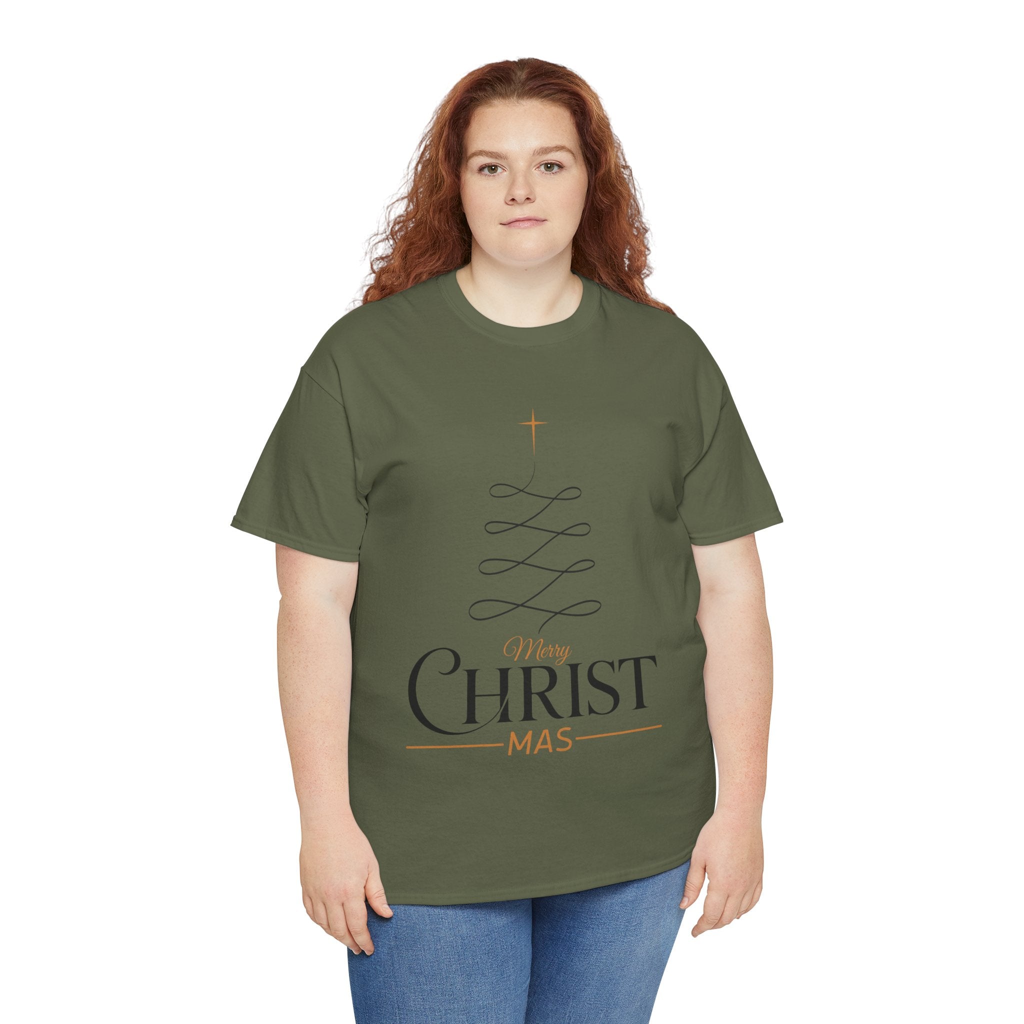 Merry Christmas Gold Cross Tree Unisex Cotton Tee