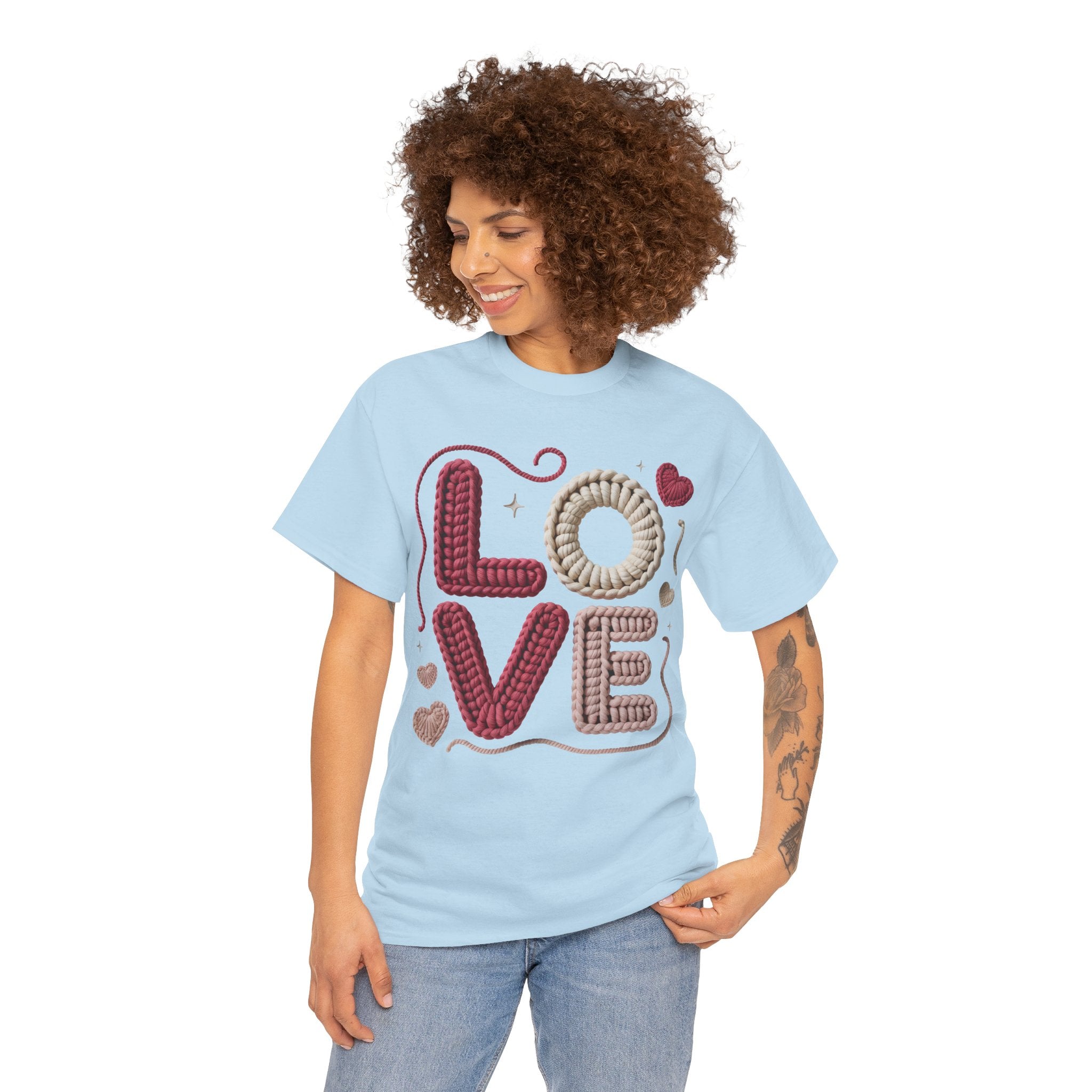 LOVE Faux Yarn Heart Unisex Cotton Tee