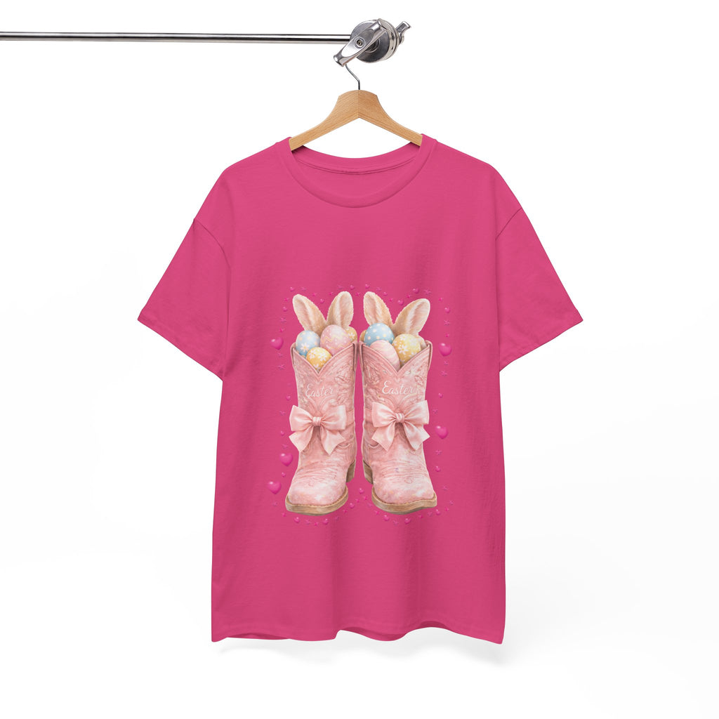 Easter Pink Western Boots Tee — Pastel Bunny Eggs & Bows Unisex Cotton Tee