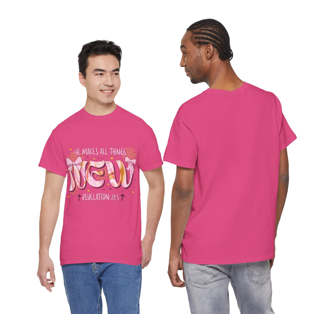 Christian Marble Tee — “He Makes All Things New” (Revelation 21:5)... Unisex Cotton Tee