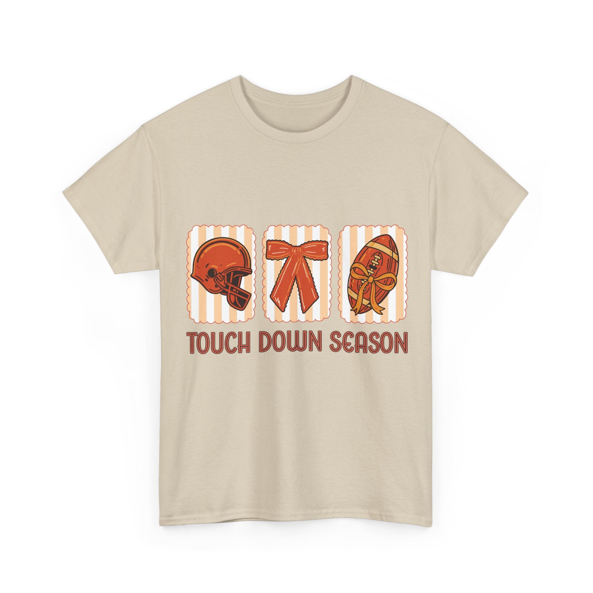 Touch Down Season Football Tee — Striped Fall Helmet & Bow Design Unisex Cotton Tee