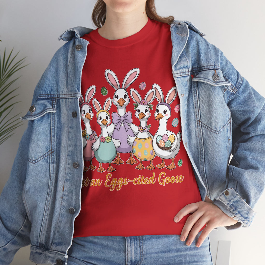 Just an Eggs-cited Goose Easter Tee — Funny Geese in Bunny Ears Unisex Cotton Tee