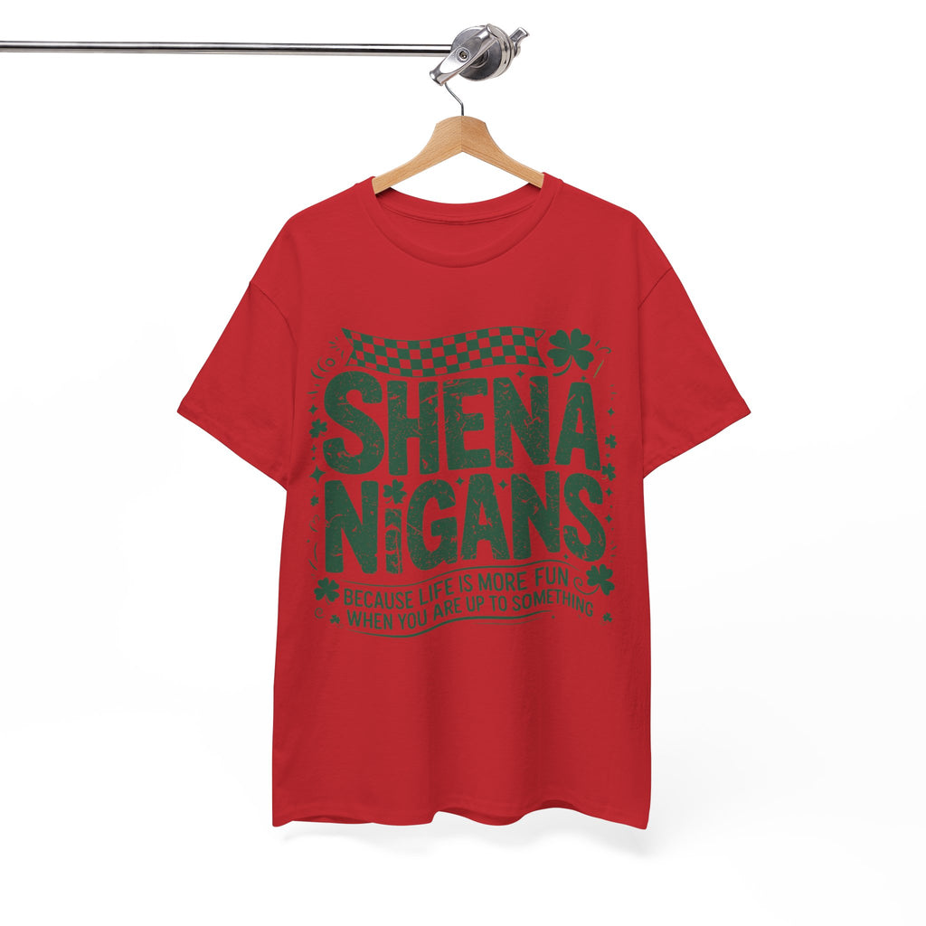 Shenanigans Clover Tee — Bright Green St. Patrick’s Day Shirt with Checkered Flag Unisex Cotton Tee