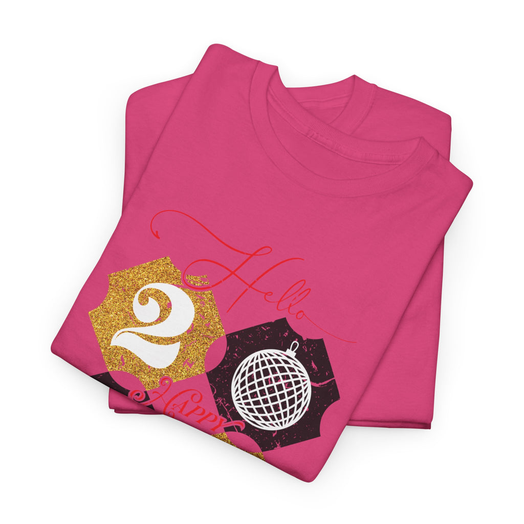 2026 Happy New Year Pink Varsity Tee — Fireworks Party Graphic.Unisex Cotton Tee