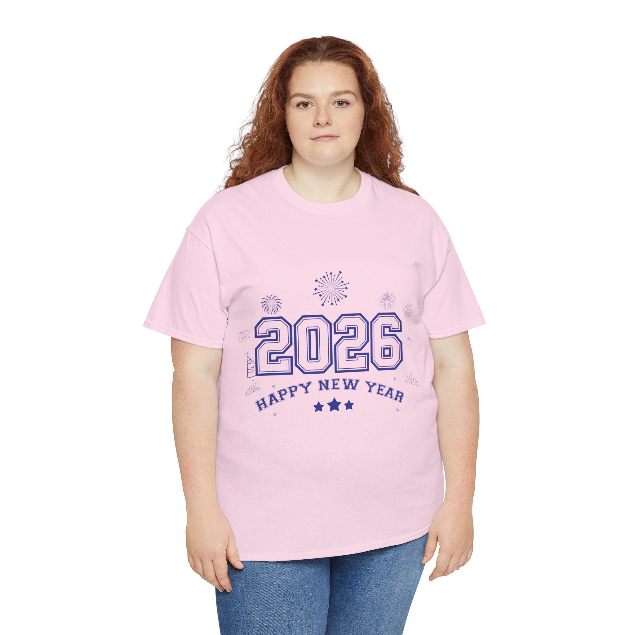 Happy New Year 2026 Varsity Tee — Fireworks & Confetti Celebration Unisex Cotton Tee