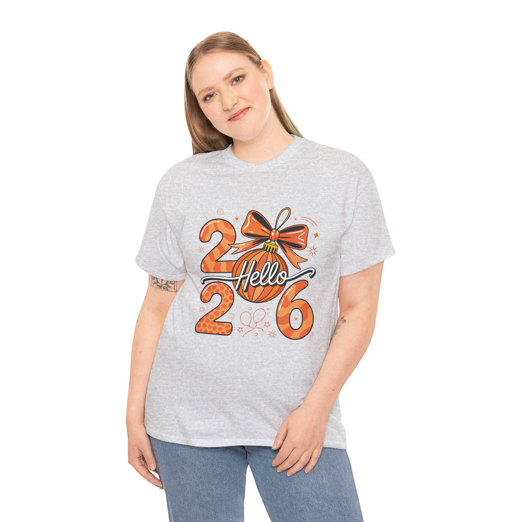 Hello 2026 Christmas Ornament Tee — Festive Orange Holiday Unisex Cotton T-Shirt