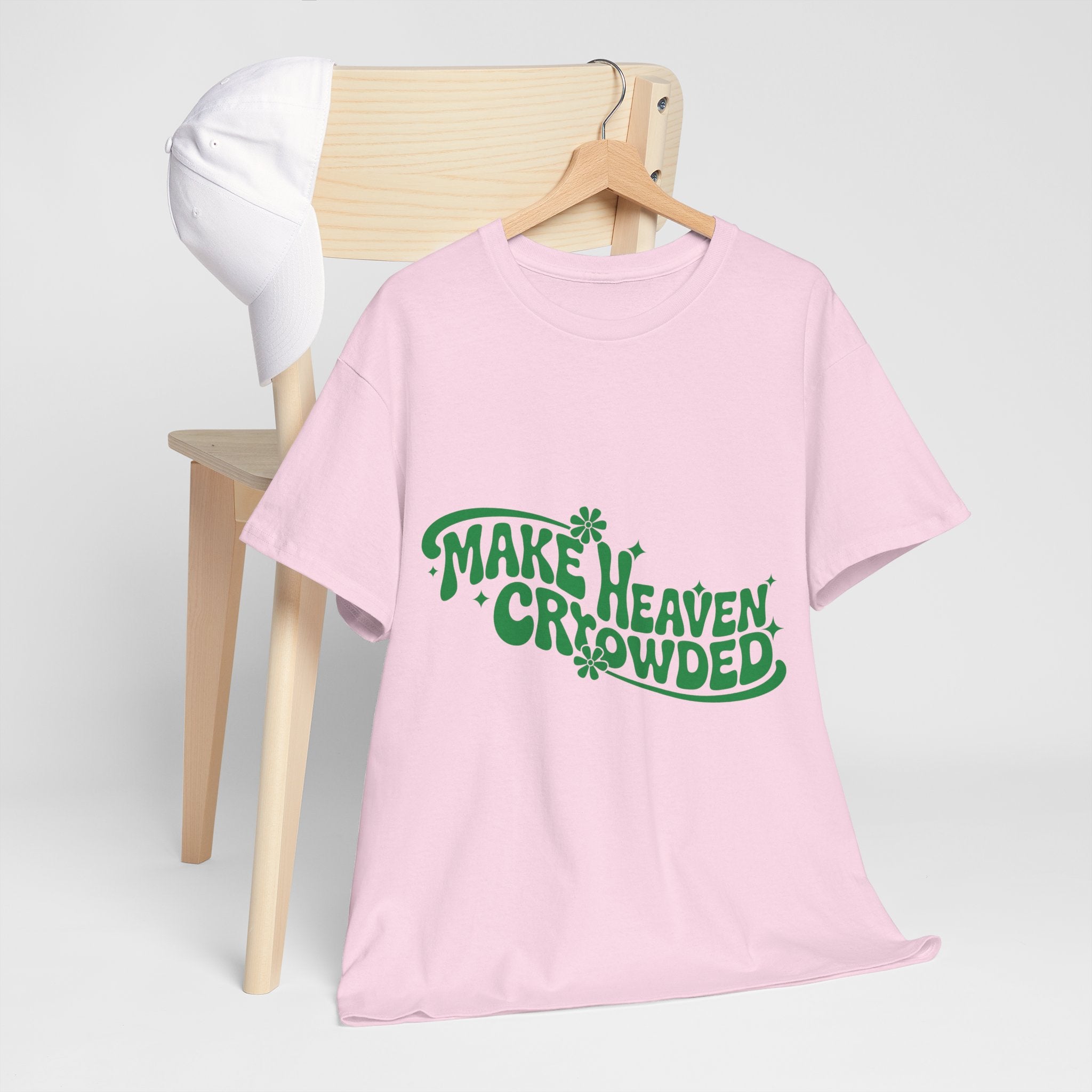 Make Heaven Crowded Retro Floral Christian Unisex Cotton T-Shirt