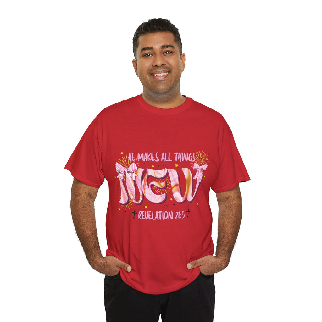 Christian Marble Tee — “He Makes All Things New” (Revelation 21:5)... Unisex Cotton Tee