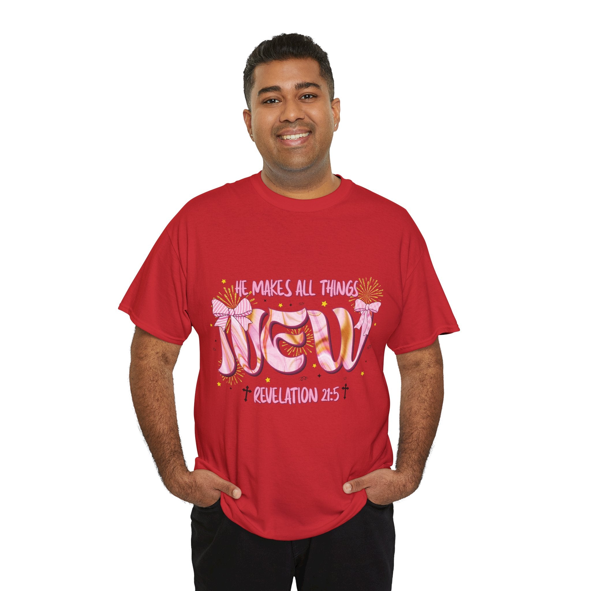 Christian Marble Tee — “He Makes All Things New” (Revelation 21:5)... Unisex Cotton Tee
