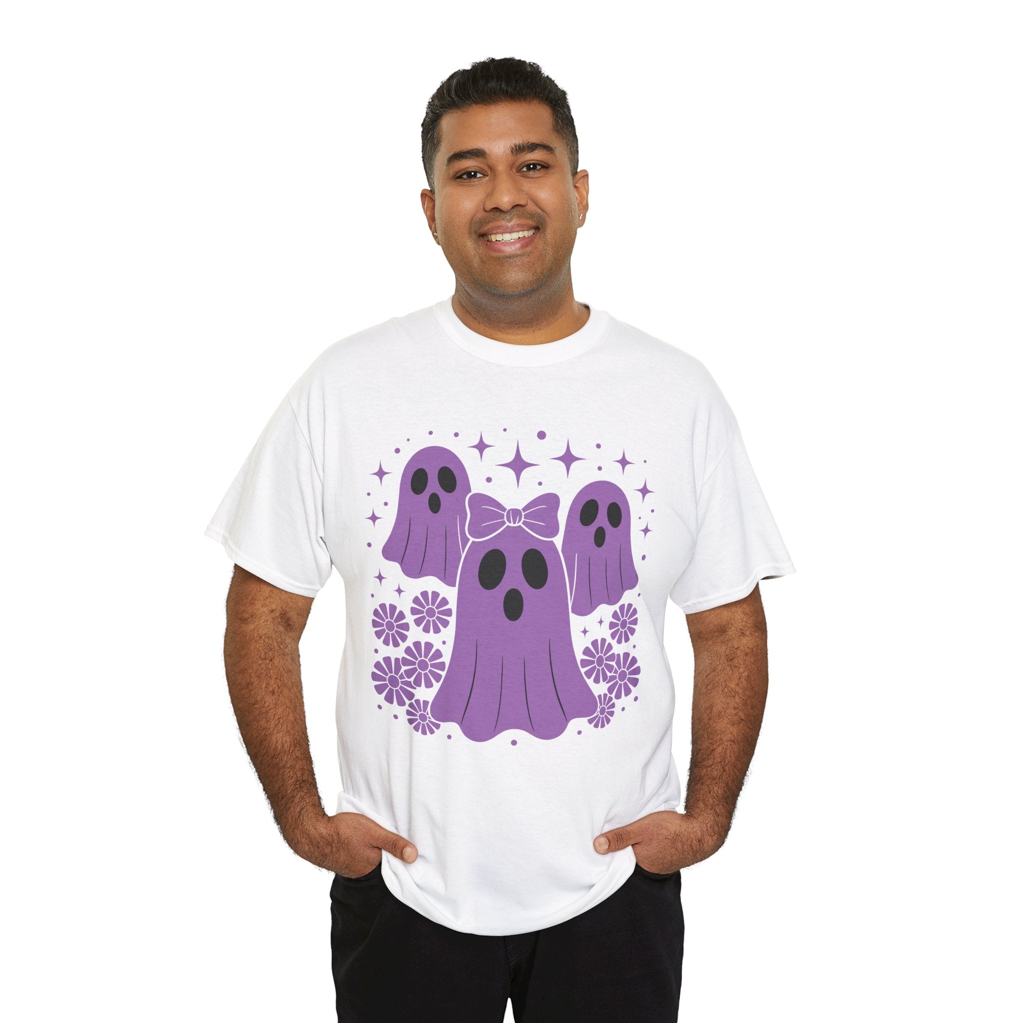 Purple Ghost Halloween Unisex Cotton Tee