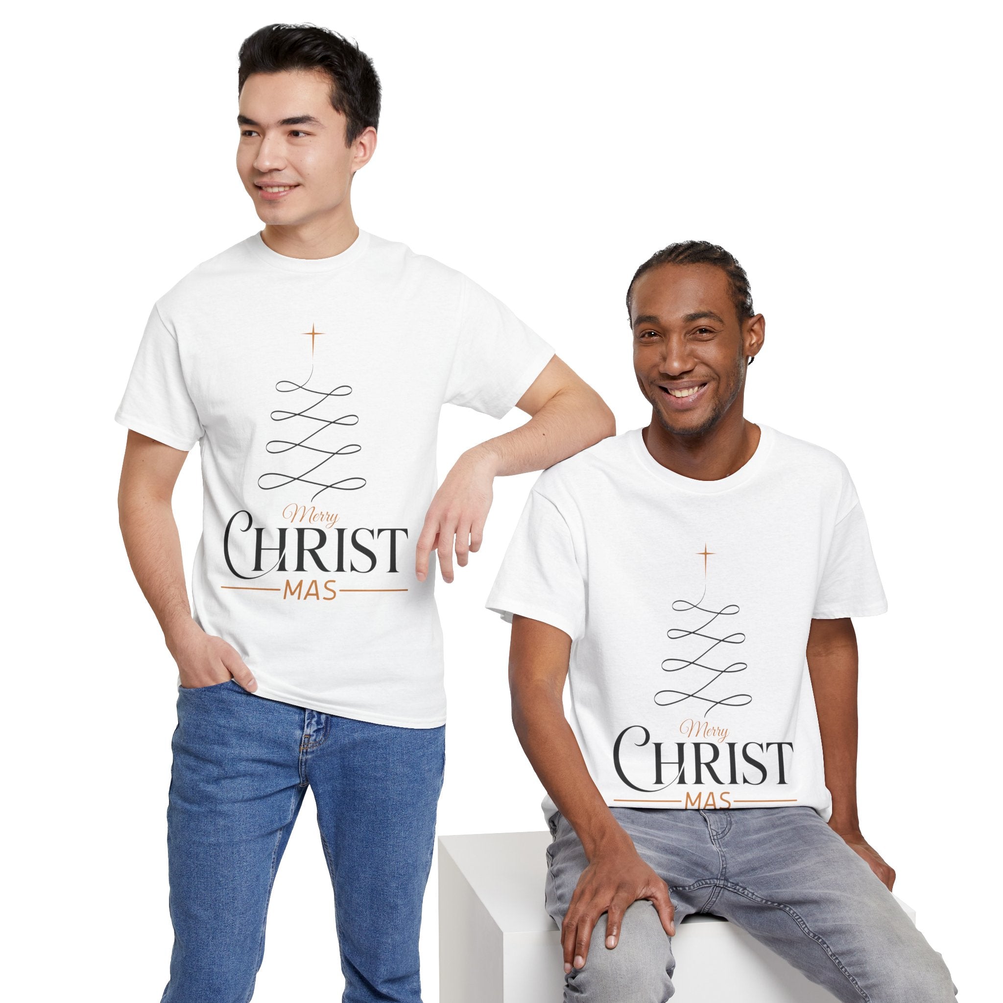 Merry Christmas Gold Cross Tree Unisex Cotton Tee