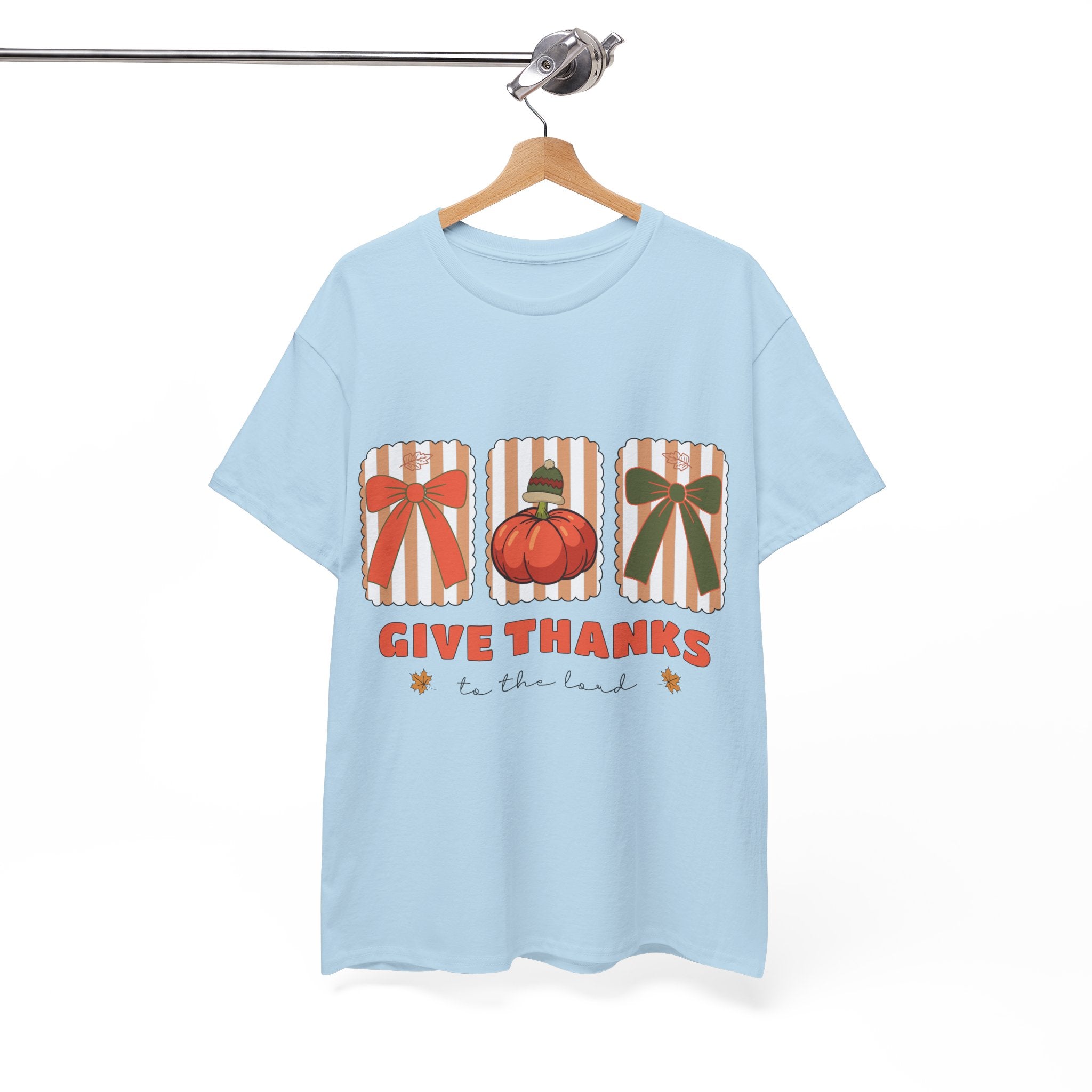 Give Thanks Thanksgiving T-Shirt — Pumpkin with Hat & Bows Unisex Cotton Tee