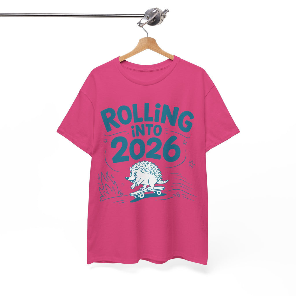 Rolling Into 2026 Hedgehog Skateboard Unisex Cotton Tee