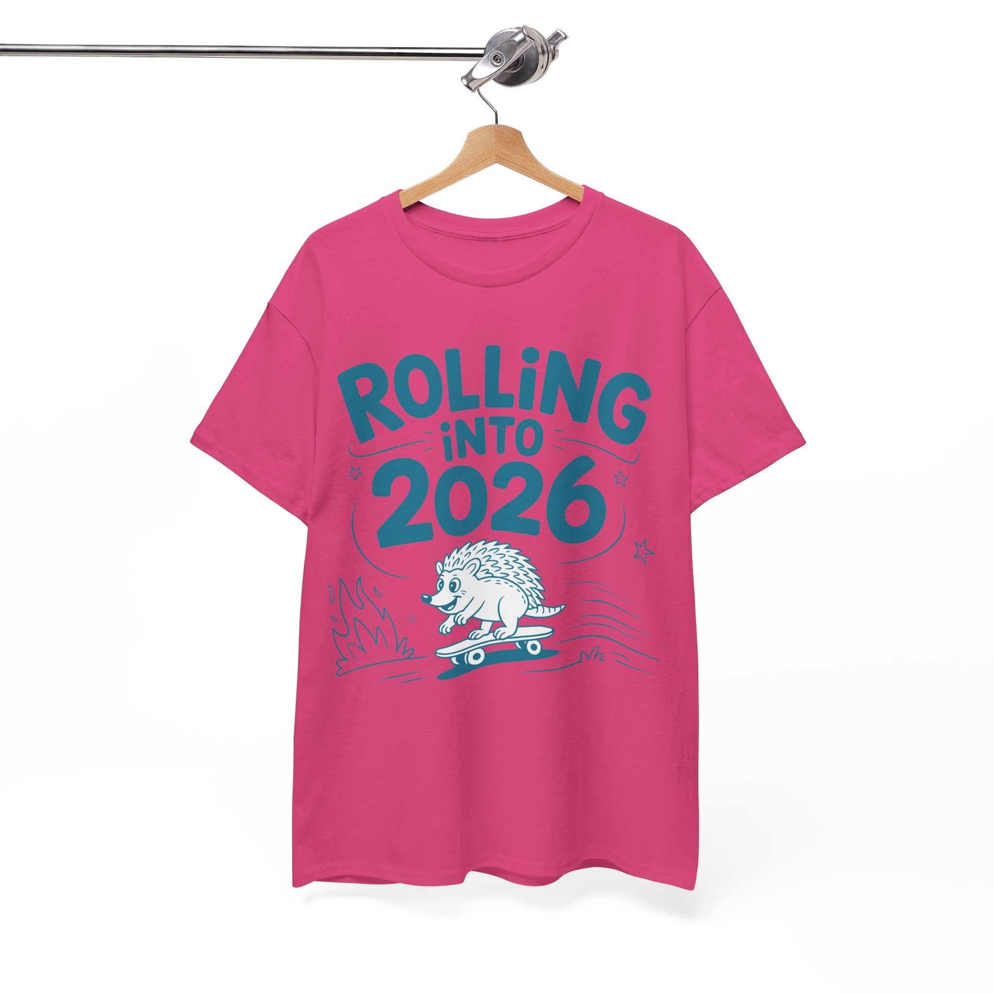 Rolling Into 2026 Hedgehog Skateboard Unisex Cotton Tee