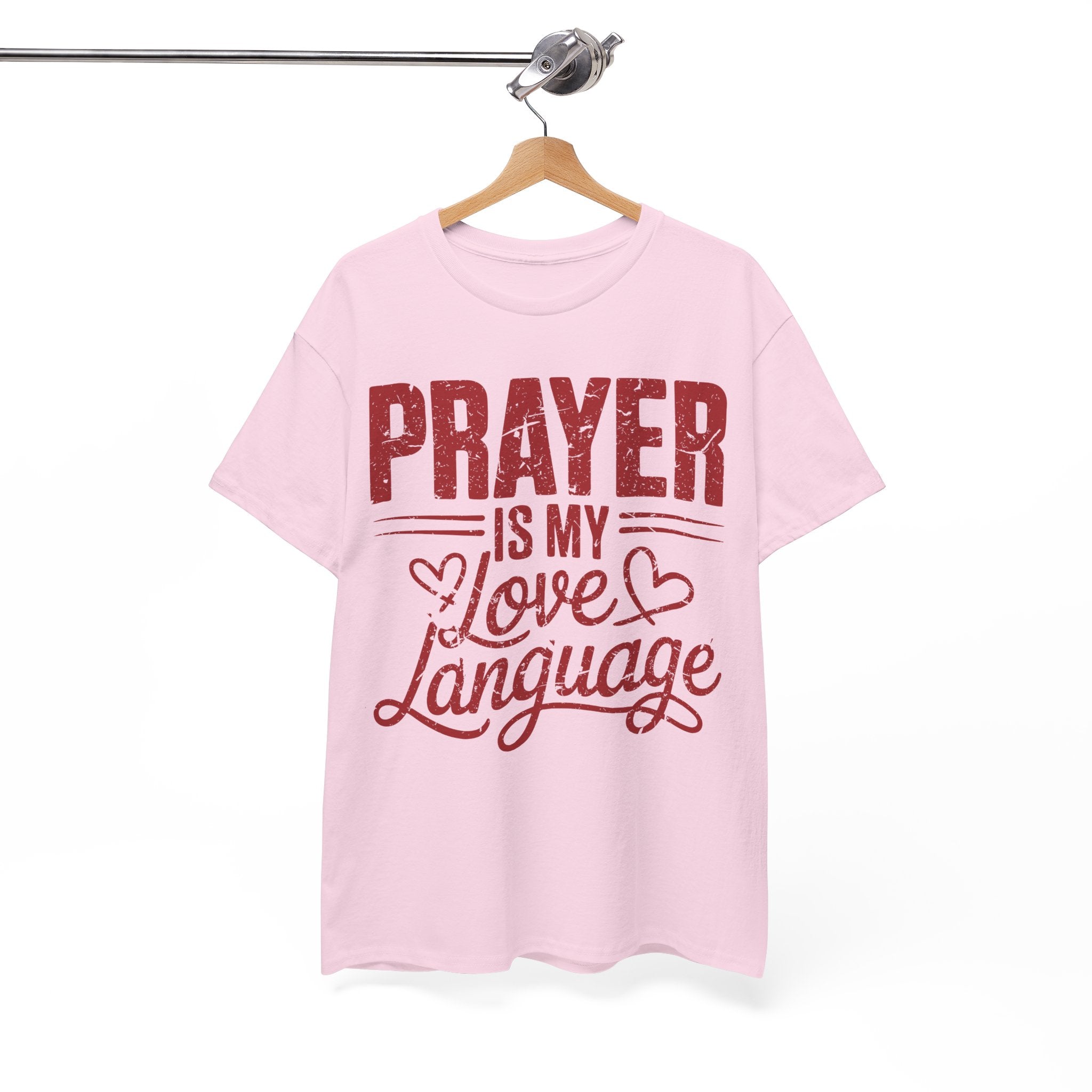 Prayer Is My Love Language T-Shirt — Faith-Inspired Red Hearts Unisex Cotton Tee