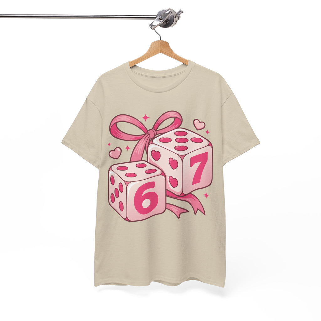 Lucky Love Dice T-Shirt — Pink Heart Dice with Bow..Unisex Cotton Tee