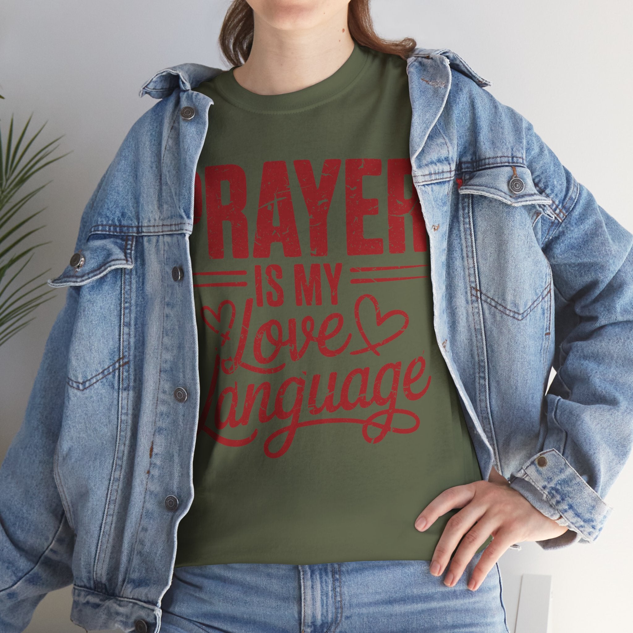 Prayer Is My Love Language T-Shirt — Faith-Inspired Red Hearts Unisex Cotton Tee