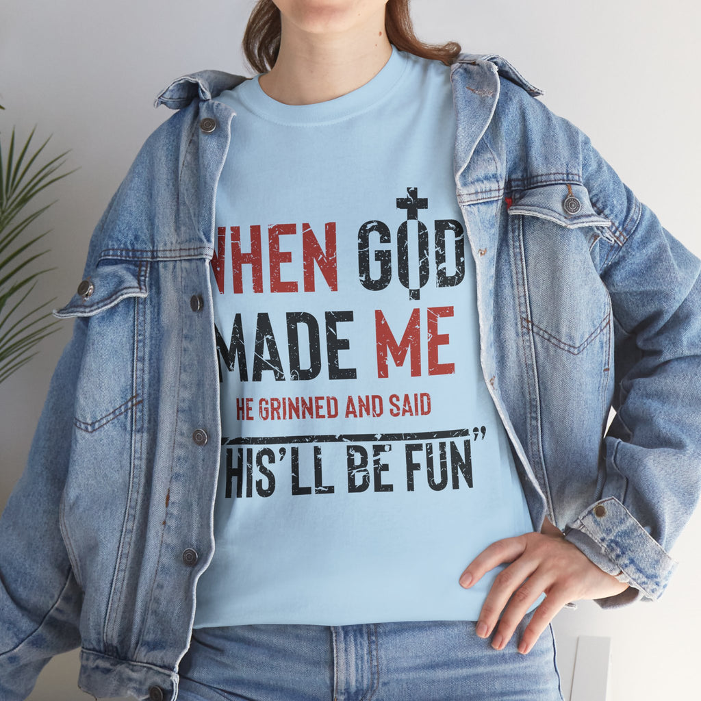 Humorous Grunge Quote Tee — "When He Saw Me, He Grinned and Said"Unisec Cotton Tee