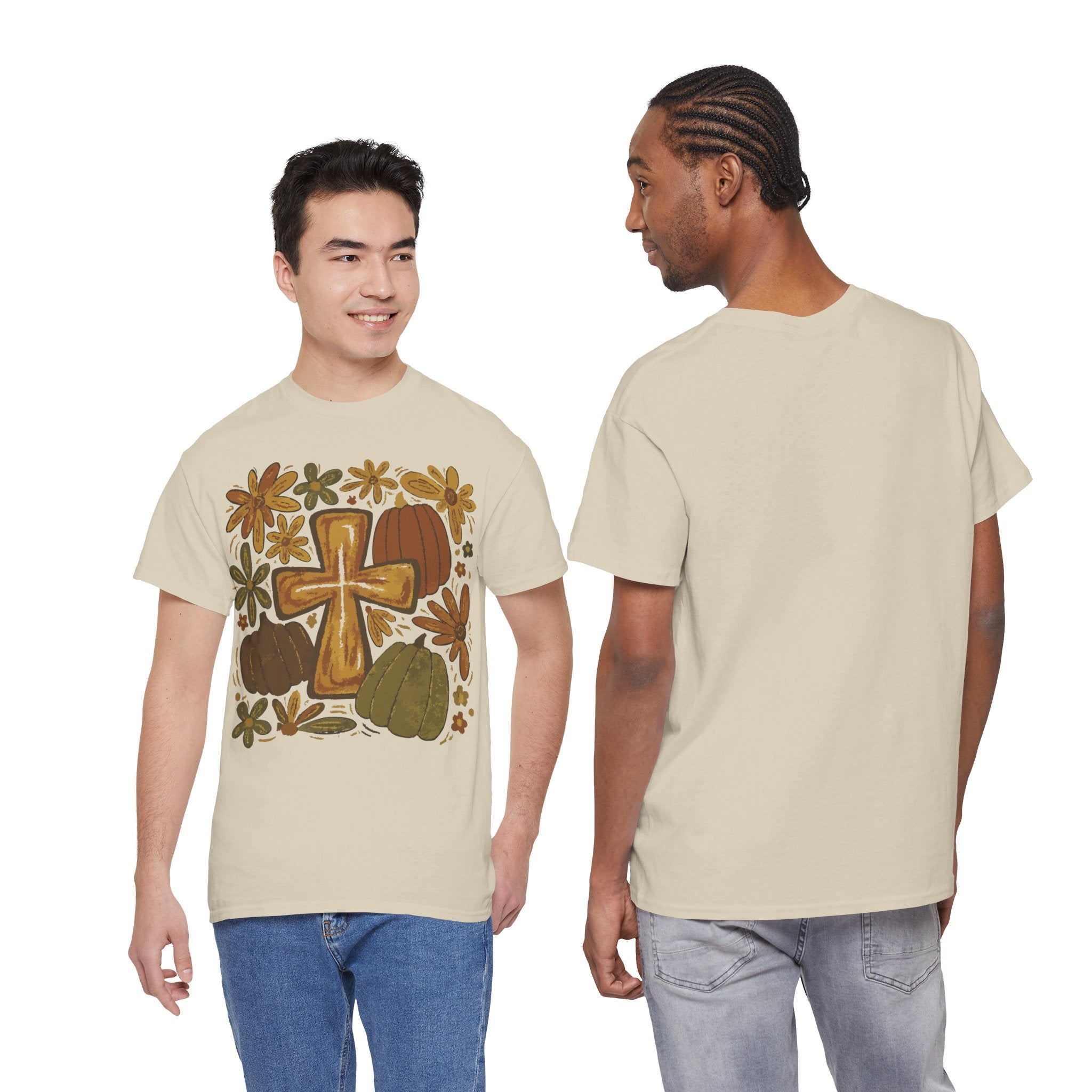 Autumn Cross Tee — Rustic Pumpkin & Fall Floral Christian Unisaex Cotton T-Shirt