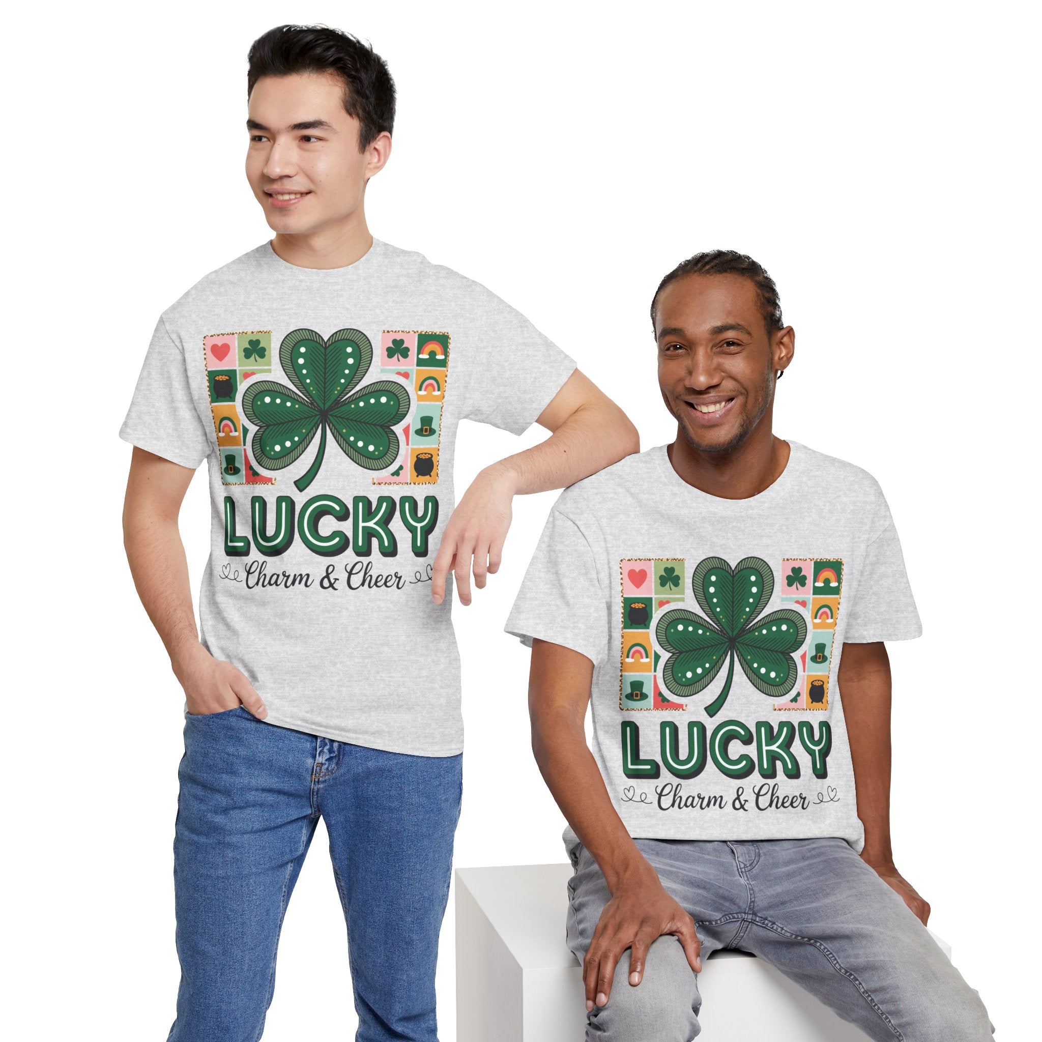 Lucky Charm & Cheer Clover Tee — Patchwork St. Patrick’s Day Unisex Cotton T-Shirt