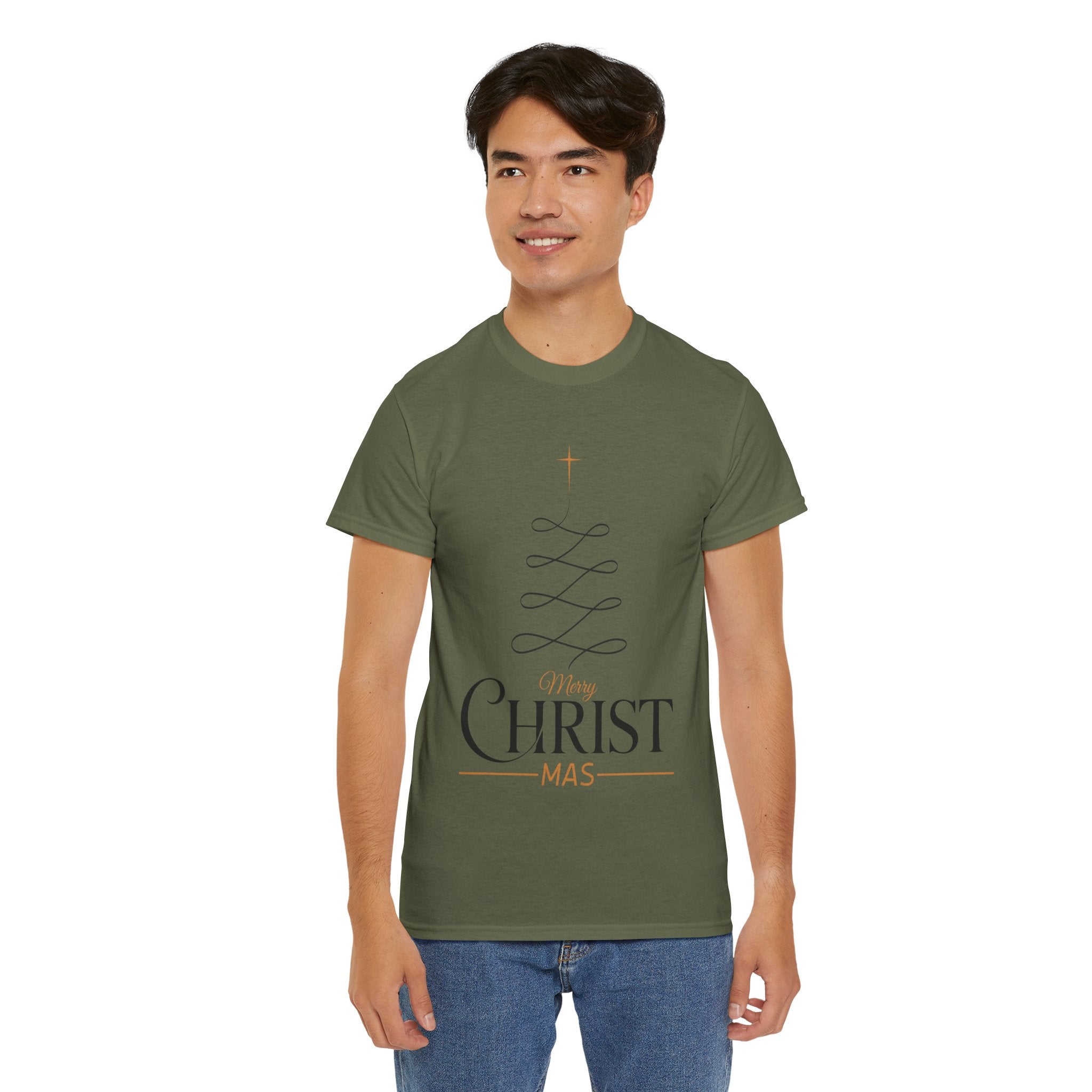 Merry Christmas Gold Cross Tree Unisex Cotton Tee