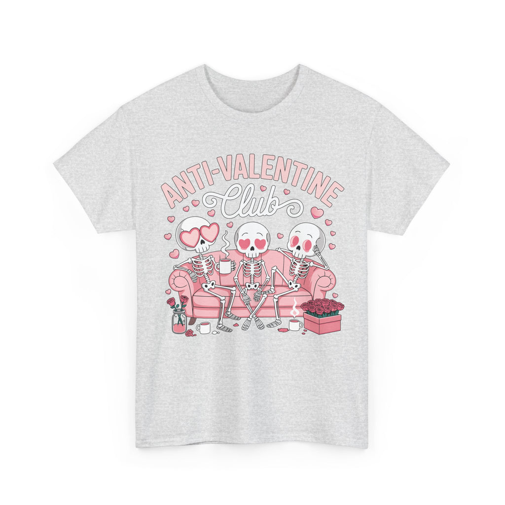 Anti-Valentine Club Skeleton Tee — Anti-Romance Pink Couch Graphic Unisex Cotton T-Shirt