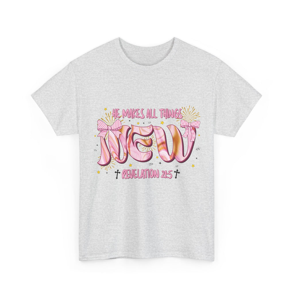 Christian Marble Tee — “He Makes All Things New” (Revelation 21:5)... Unisex Cotton Tee