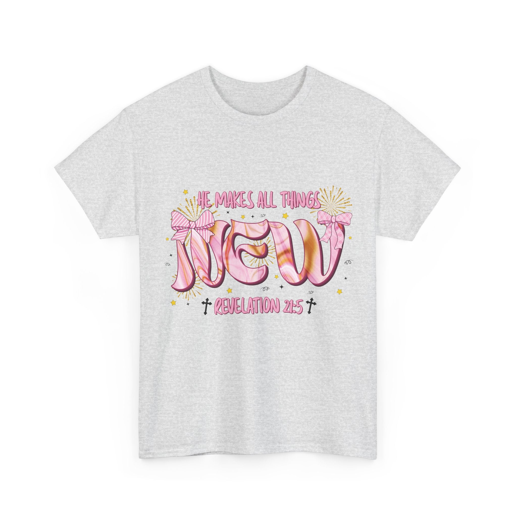 Christian Marble Tee — “He Makes All Things New” (Revelation 21:5)... Unisex Cotton Tee