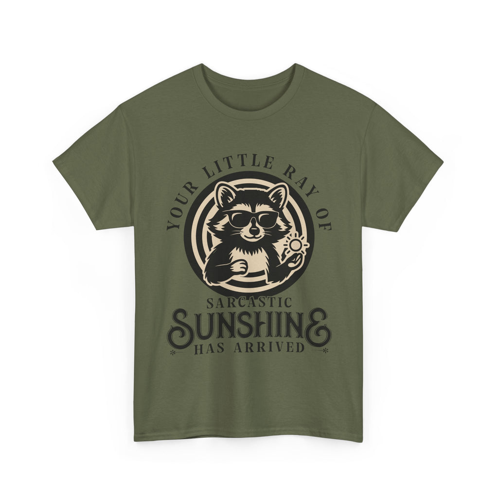 Cool Raccoon Sunglasses T-Shirt — Raccoon Holding Sun Graphic Unisex Cotton Tee
