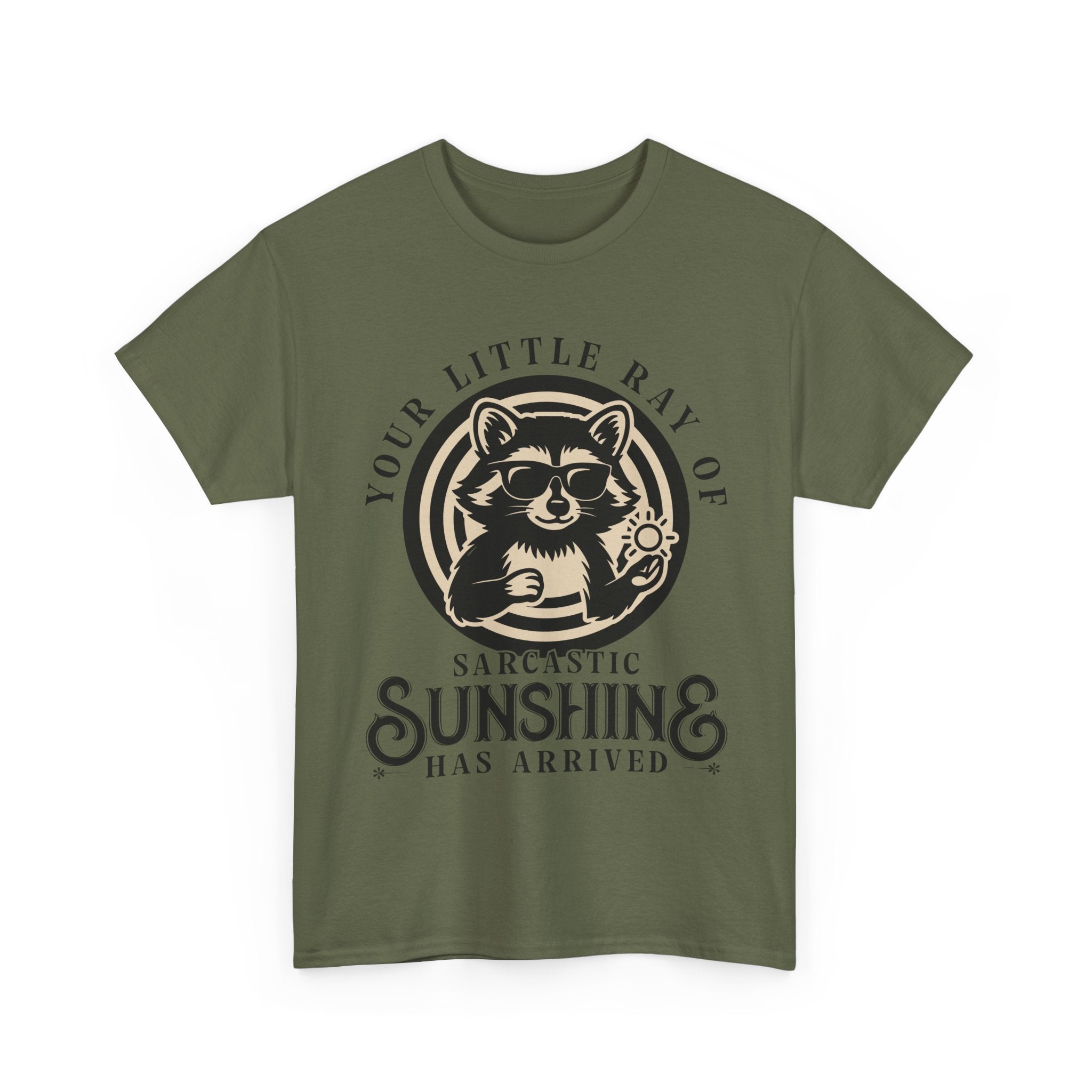 Cool Raccoon Sunglasses T-Shirt — Raccoon Holding Sun Graphic Unisex Cotton Tee