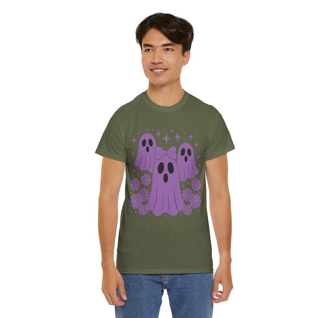 Purple Ghost Halloween Unisex Cotton Tee