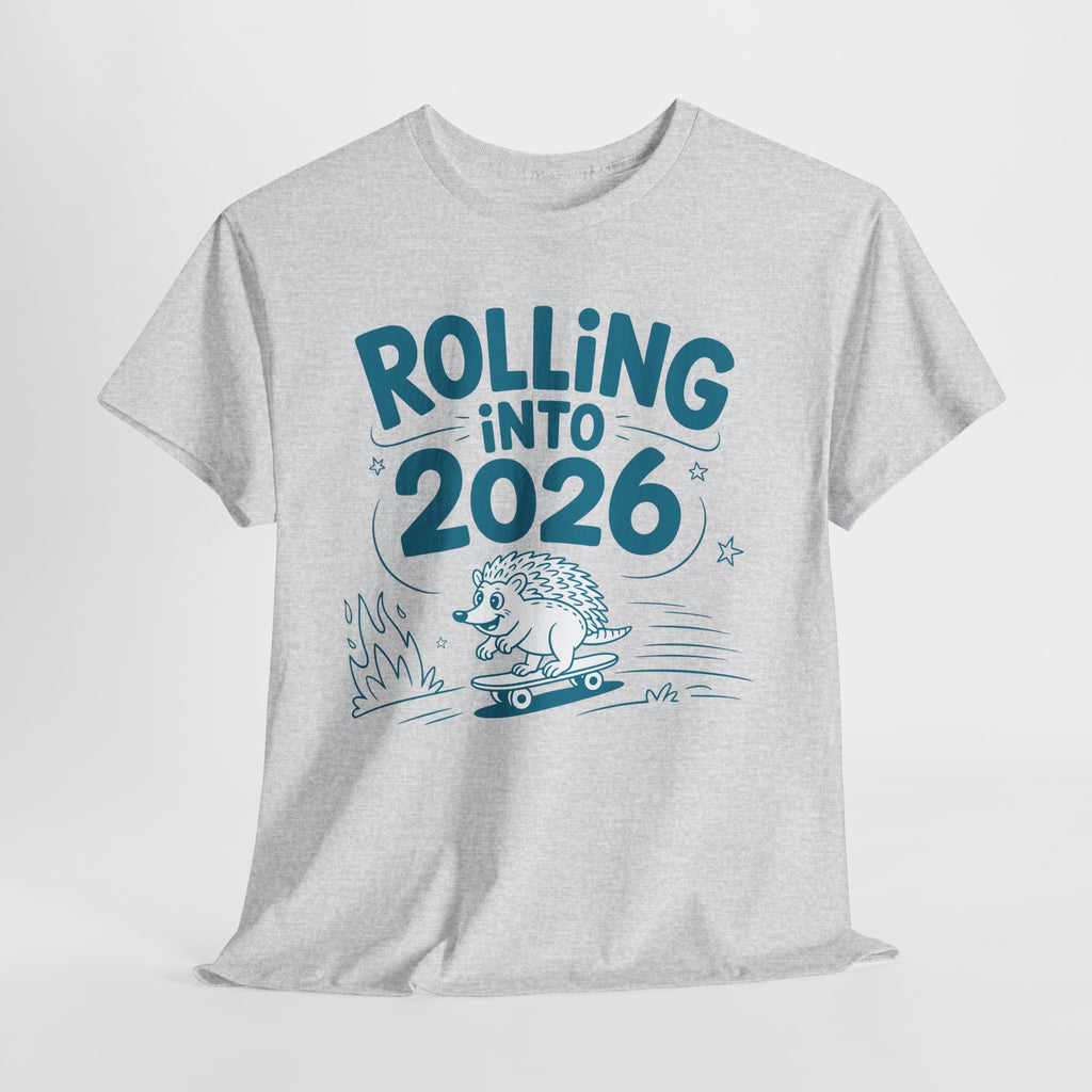 Rolling Into 2026 Hedgehog Skateboard Unisex Cotton Tee