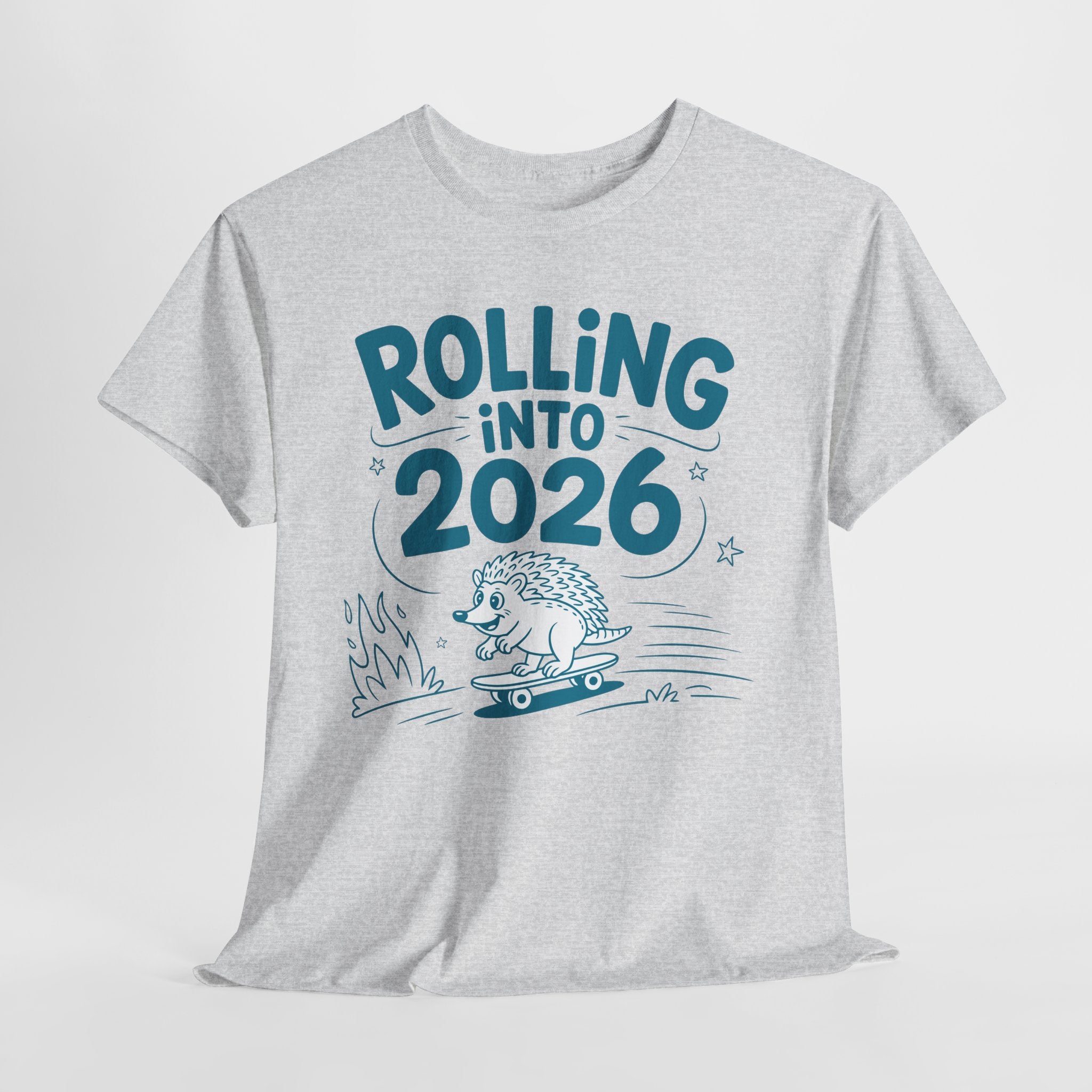 Rolling Into 2026 Hedgehog Skateboard Unisex Cotton Tee