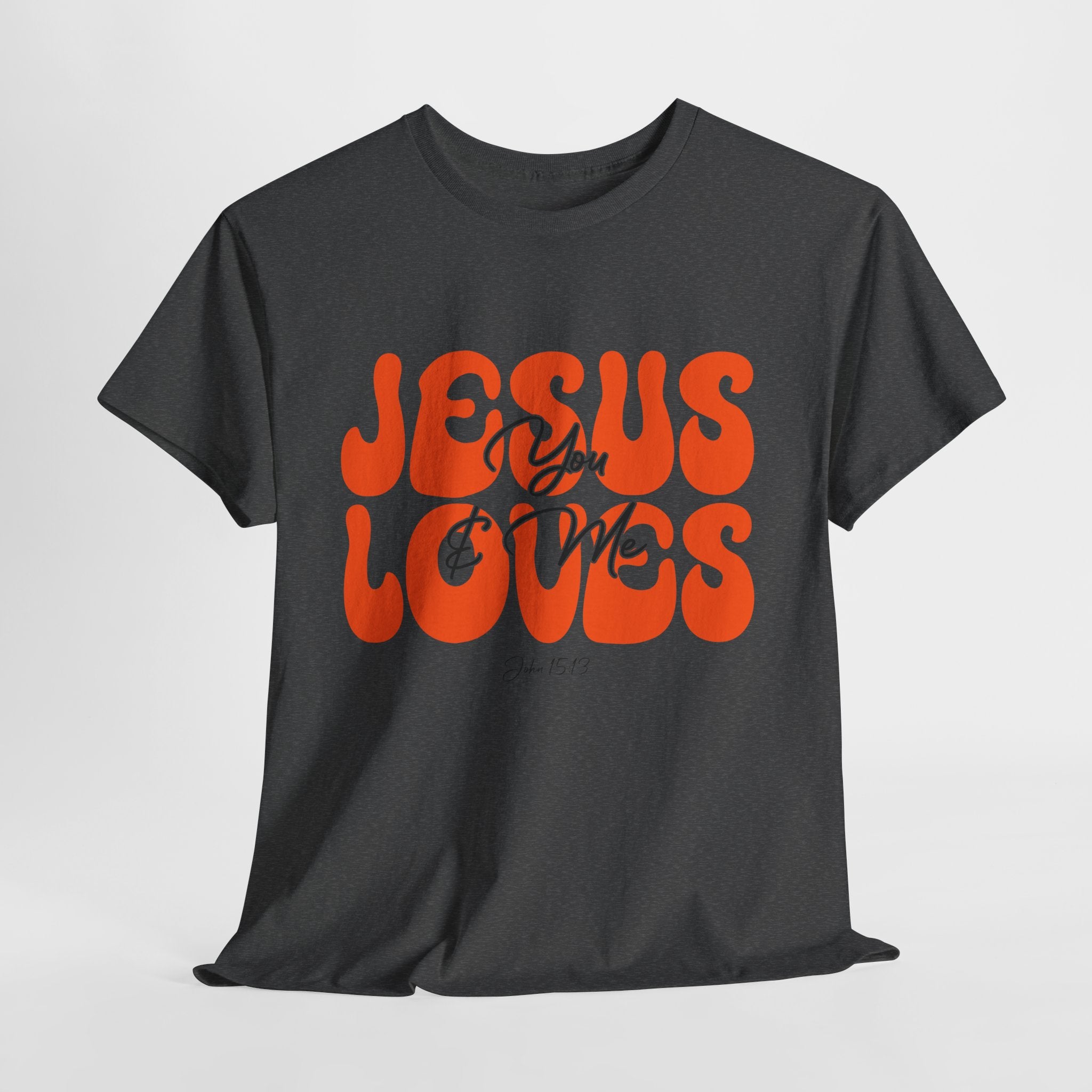 Jesus Loves You & Me Retro Tee — Playful Orange Bubbly Christian Unisex Cotton T-Shirt